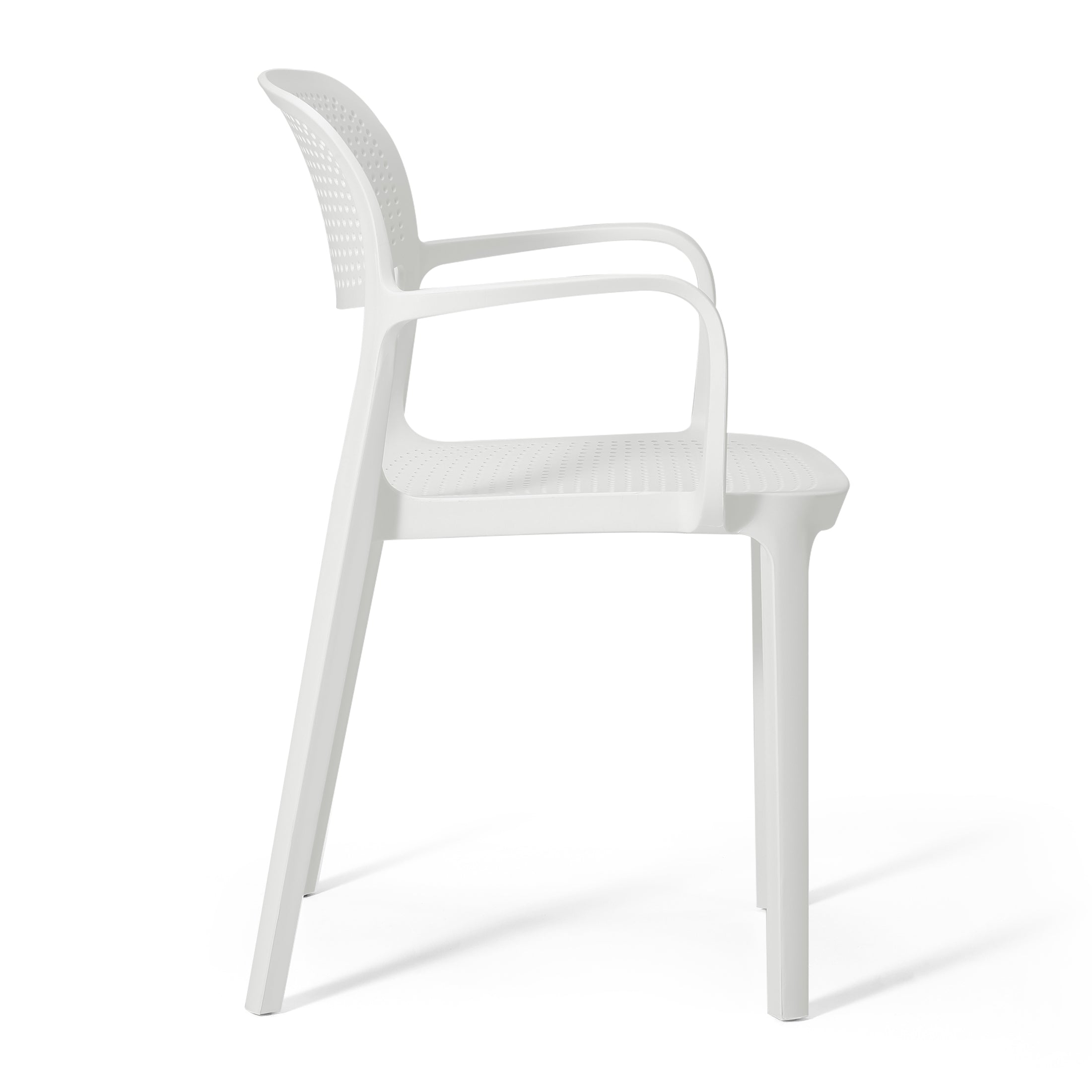 Sunshine 3-Piece Round Metal Bistro Dining Table Set And Stackable Resin Patio Dining Arm Chairs