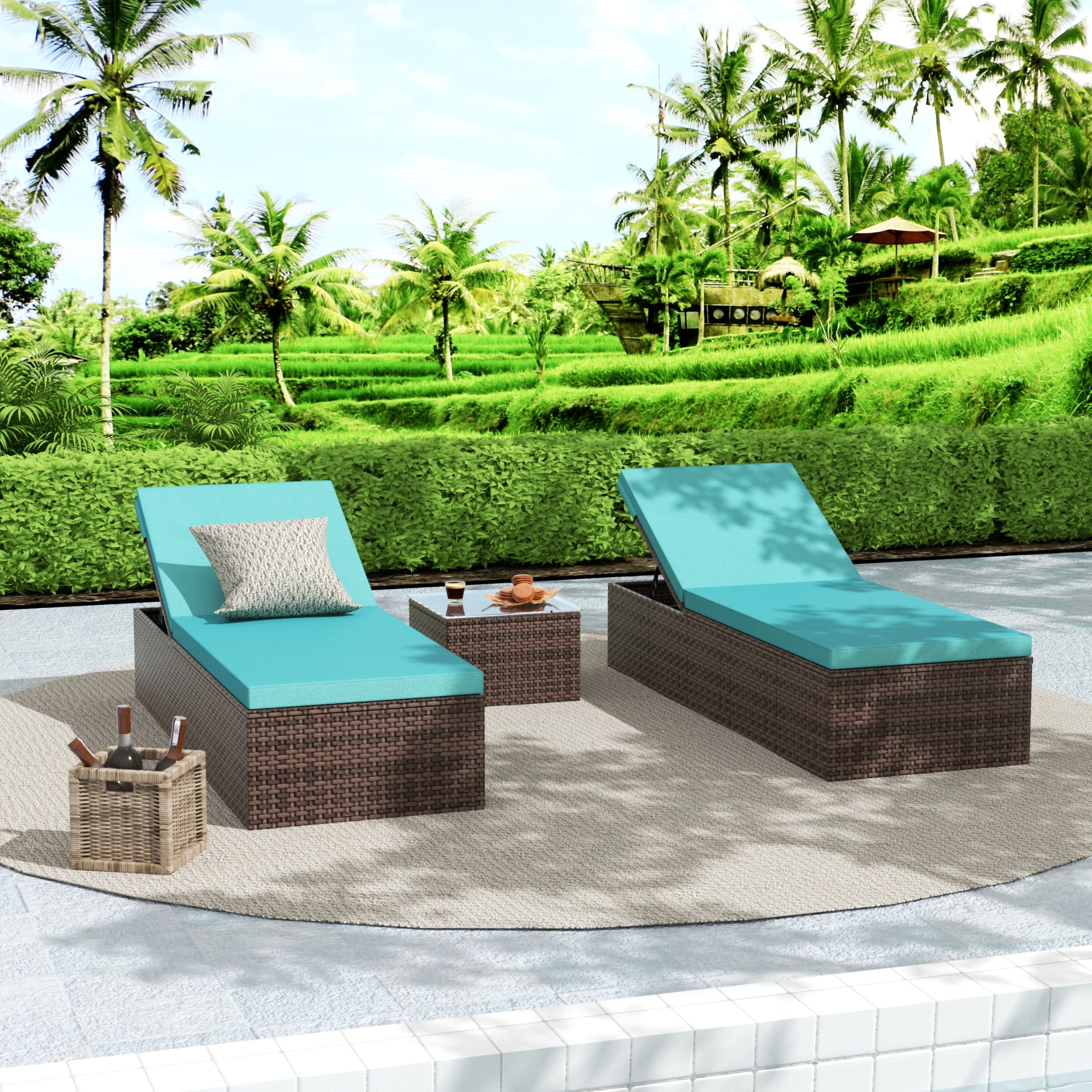 3-Piece Outdoor Wicker Chaise Lounge Set with Side Table