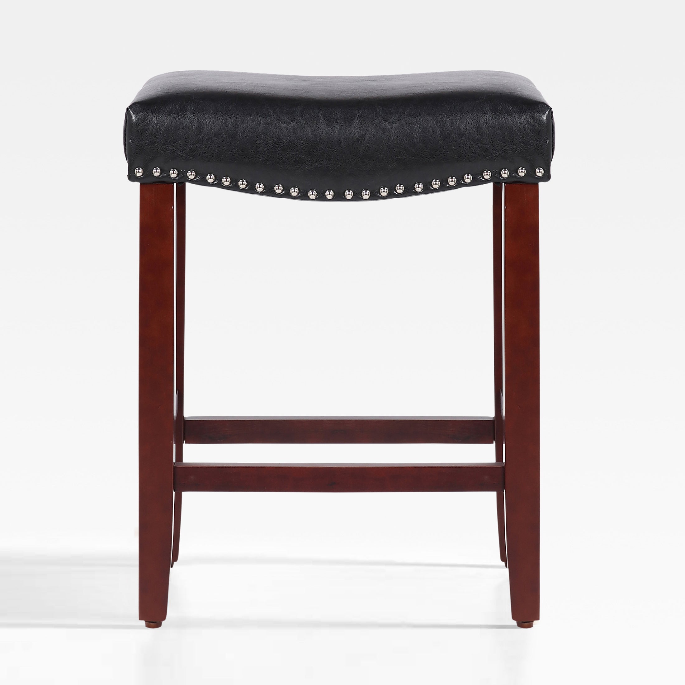 Bulmon 24" upholstered nail head bar counter stool with Cherry Red color legs