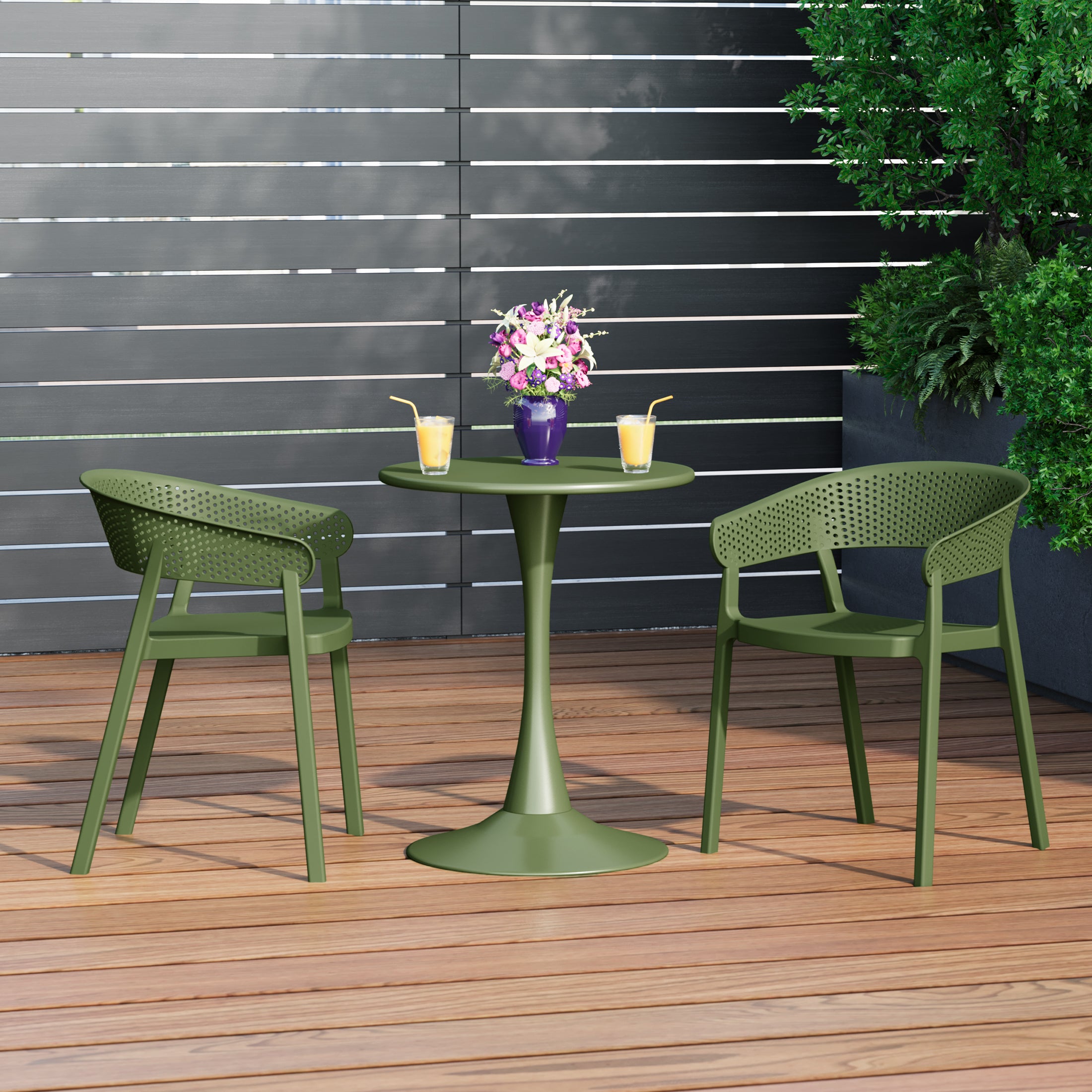 Sunshine Outdoor Modern Stackable Plastic Resin Patio Dining Armchair (Set of 2)