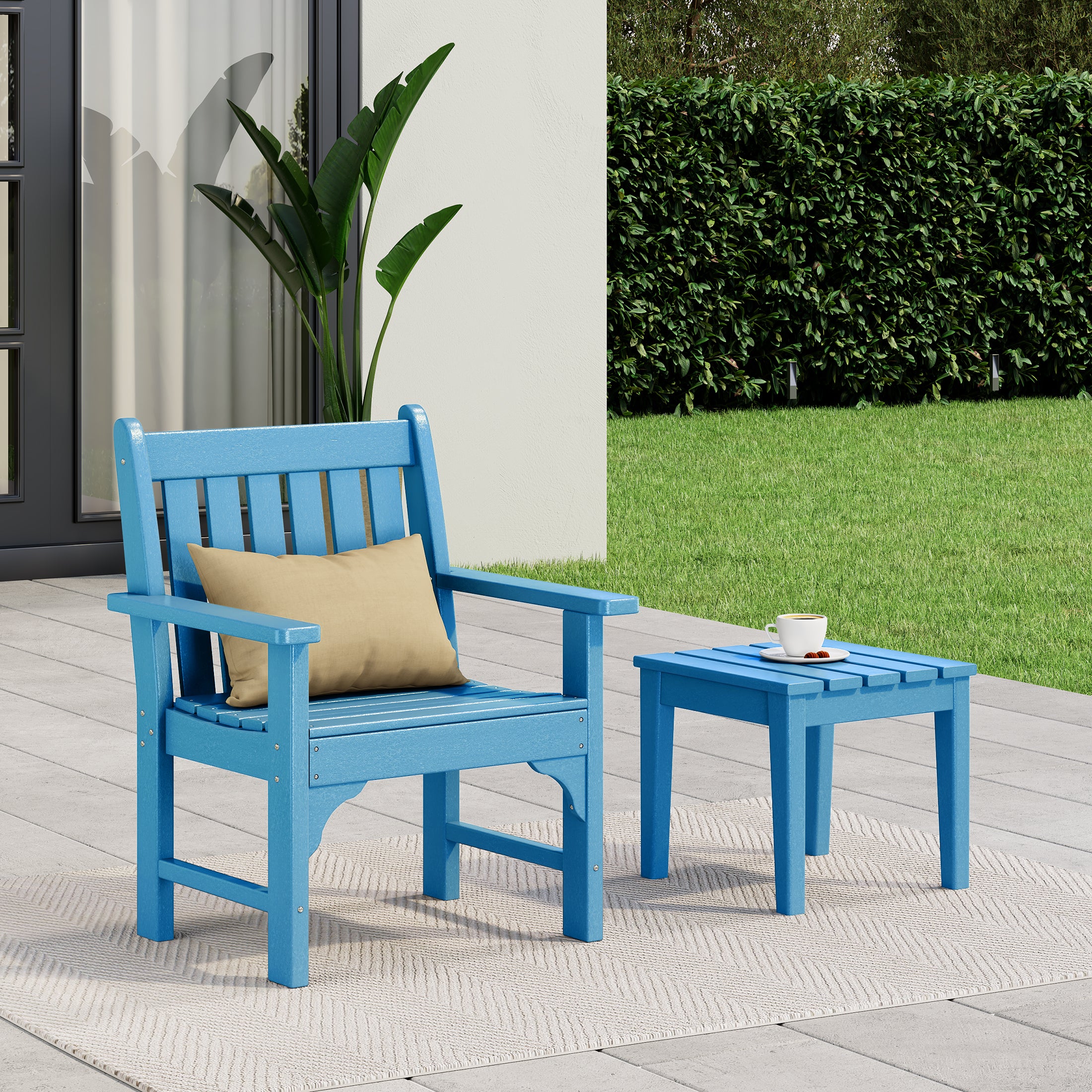Paradise Outdoor Patio 2-Piece HDPE Adirondack Garden Chair with Square Adirondack Side Table Set