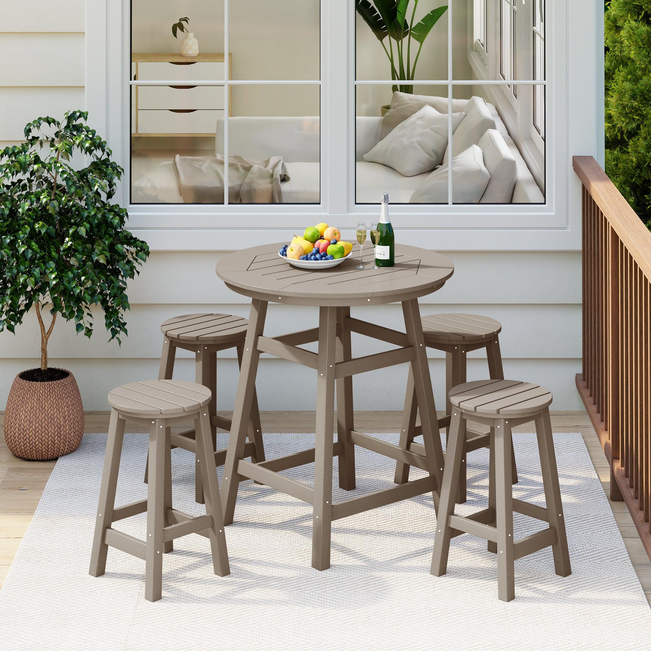 Paradise 5-Piece HDPE Outdoor Patio Bar Dining Set With Counter Height Bar Stools