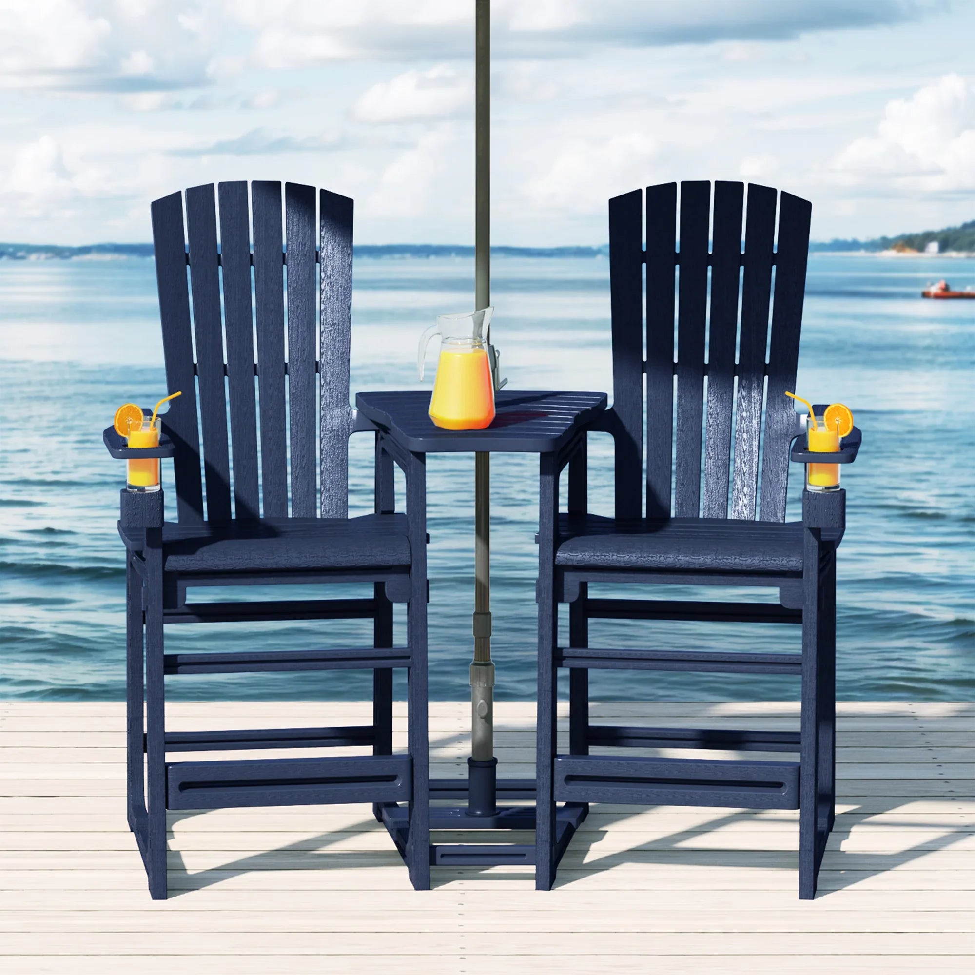 Cayman Outdoor Tall Adirondack Chairs With Connecting Table Tray (Set