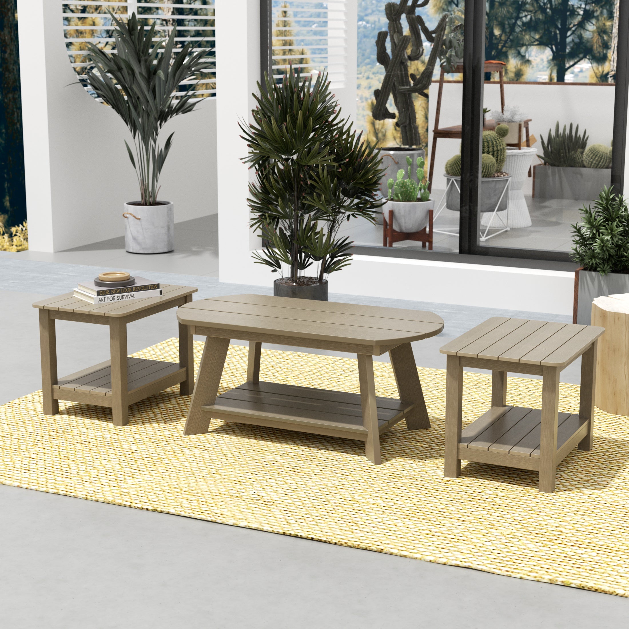 Florence 3-Piece HIPS Outdoor Adirondack Coffee Table and Two Side Table Set