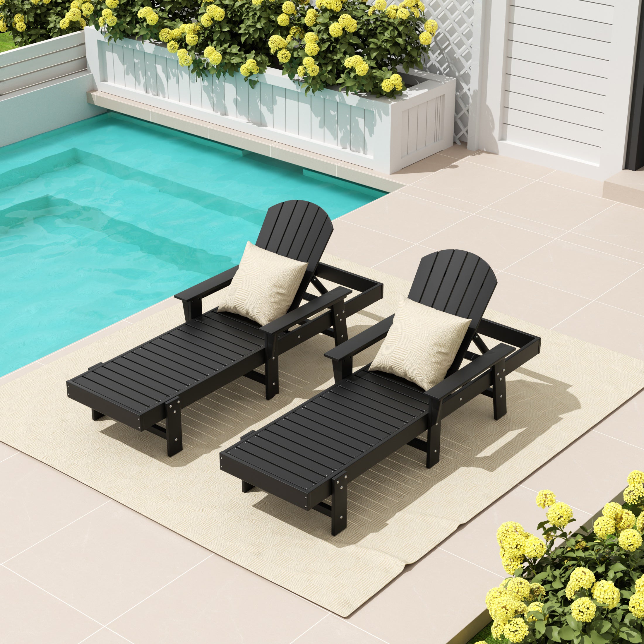 Portside 2 Piece Adirondack Poly Reclining Chaise Lounge With Arms