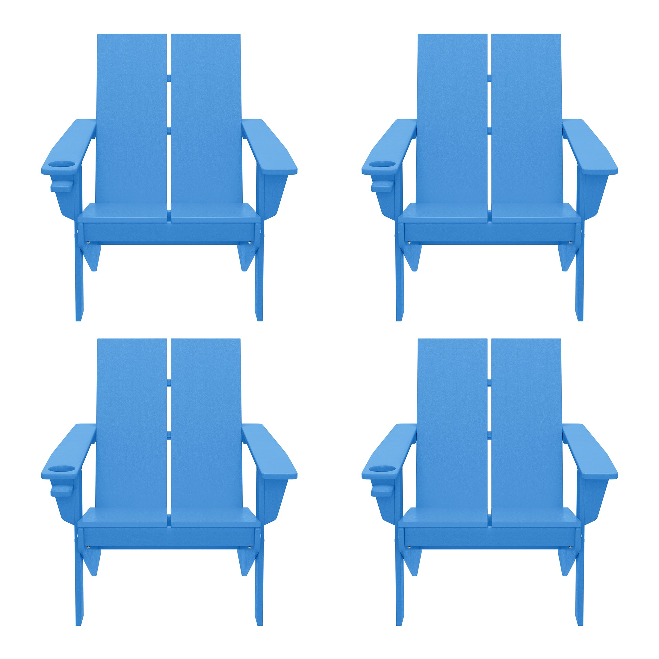 Seaview Outdoor HDPE Modern Adirondack Chair with Cup Holder (Set of 4)
