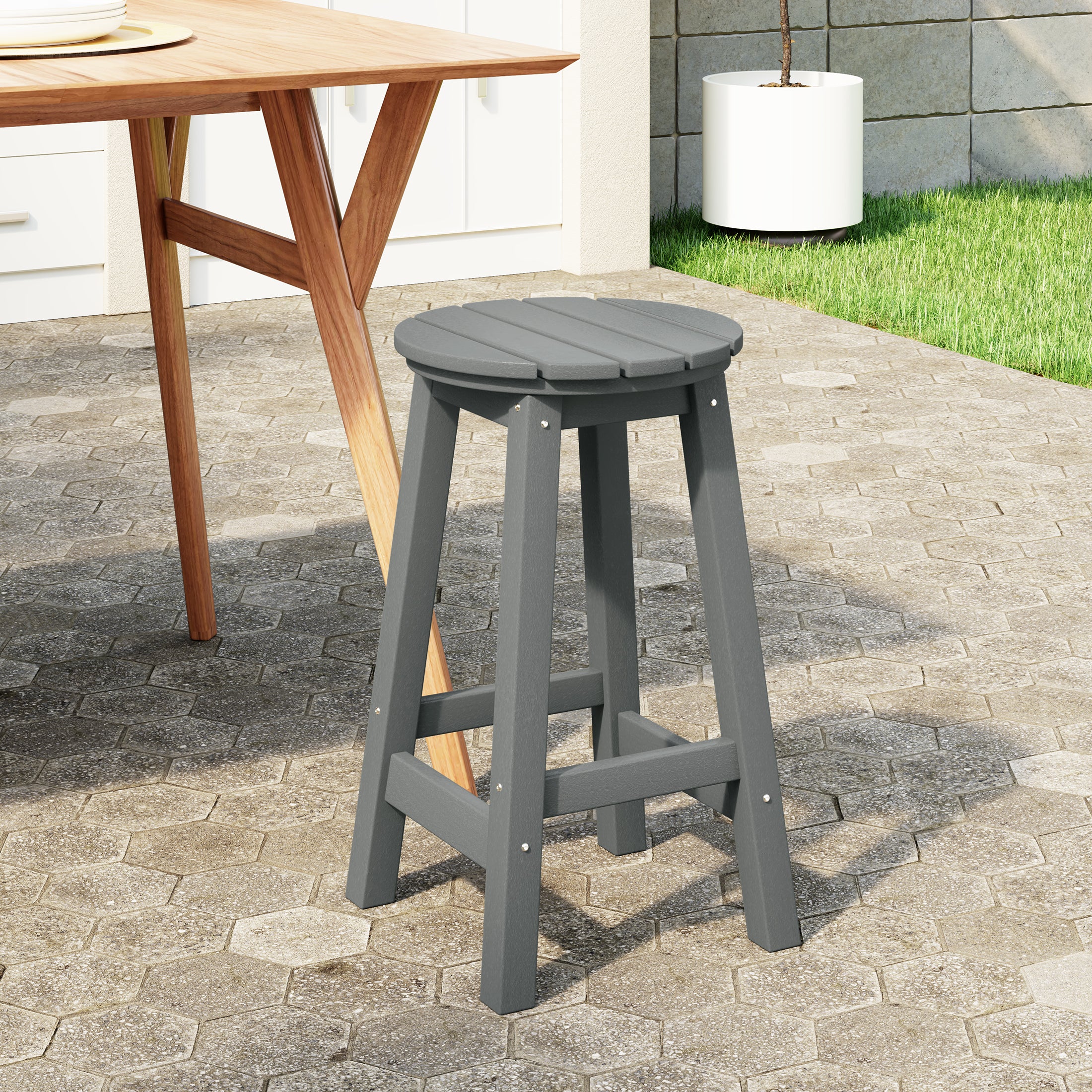 Paradise 24" HDPE Outdoor Patio Round Counter Height Bar Stool