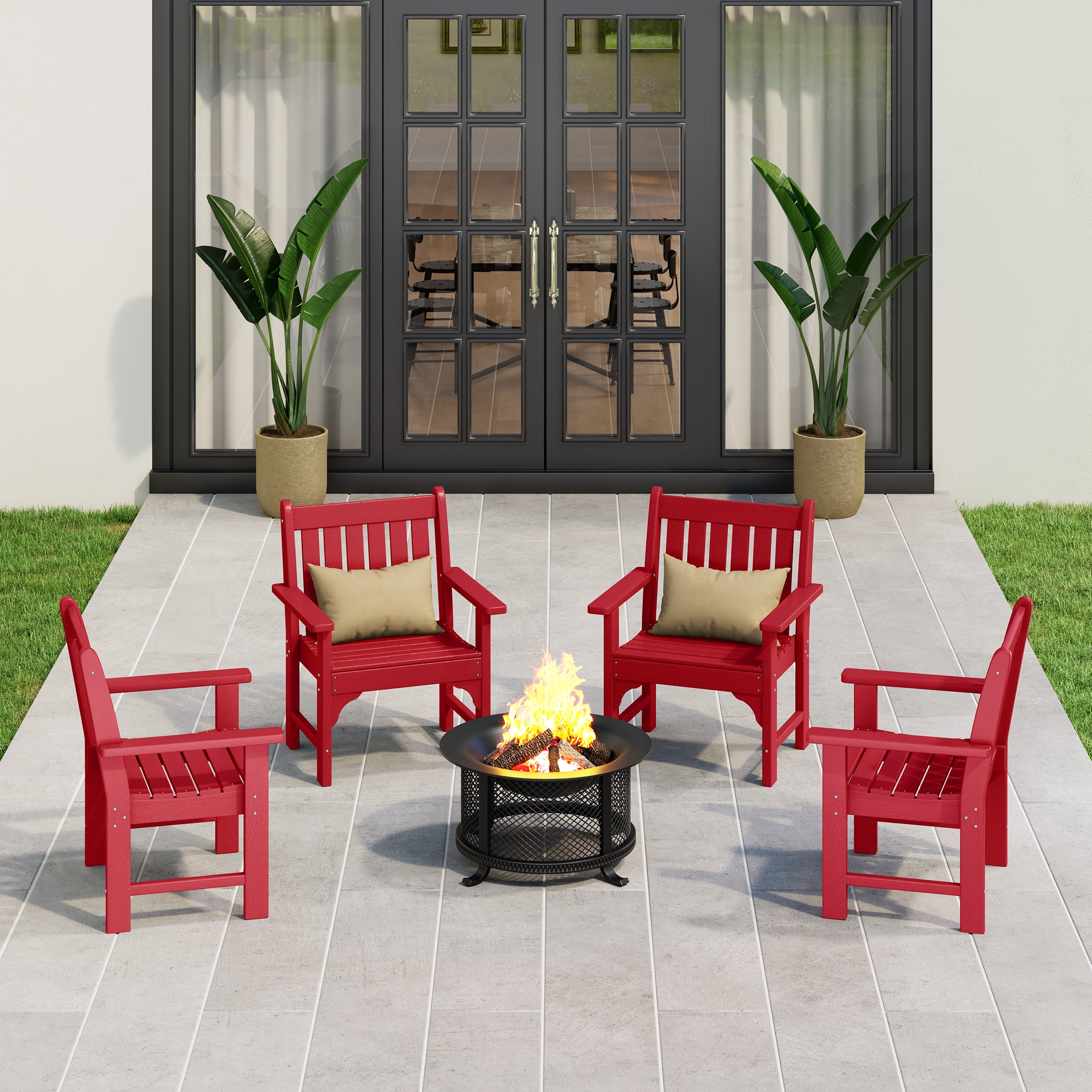 Paradise Outdoor Patio HDPE Adirondack Dining Arm Chairs (Set of 4)