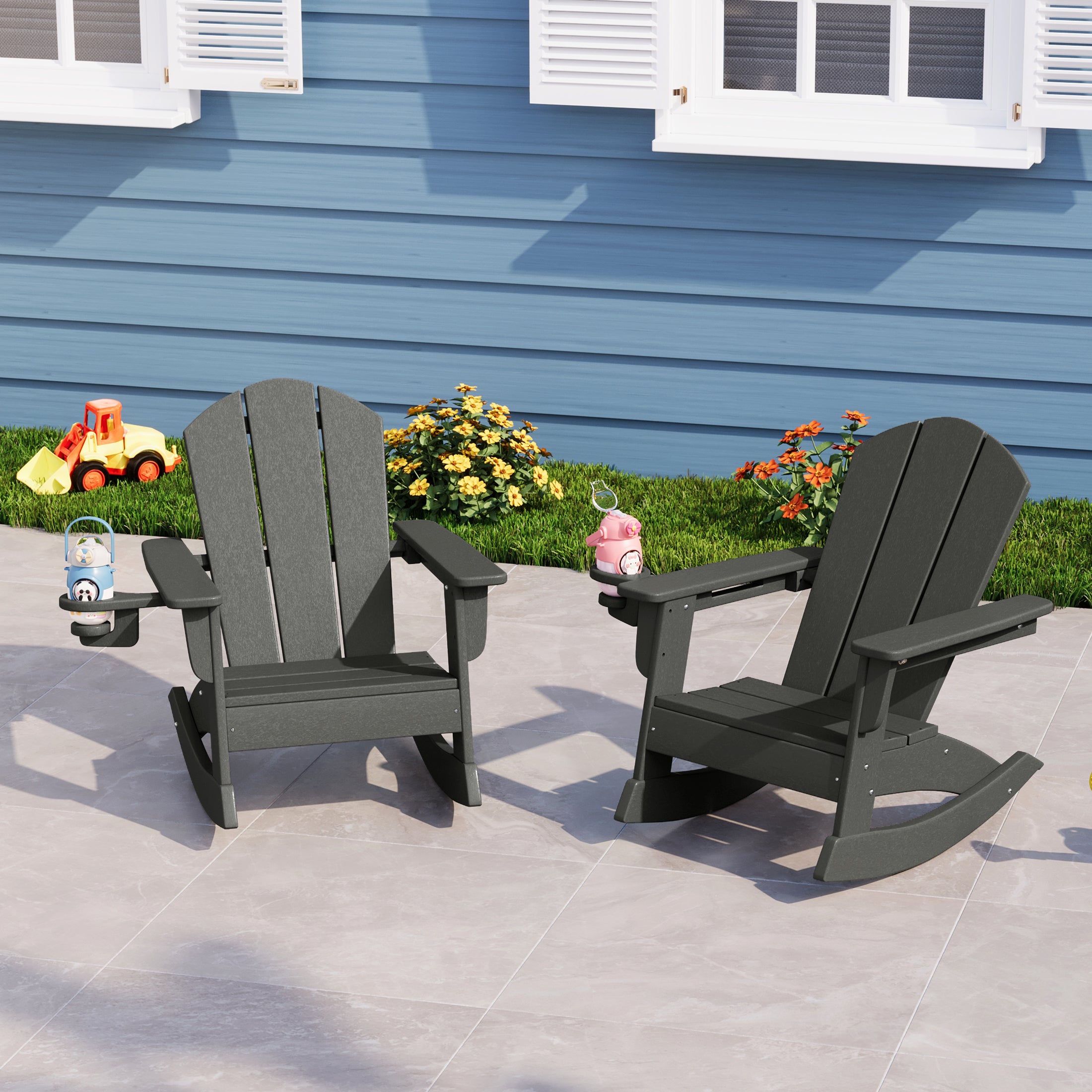 Paradise Outdoor HDPE Plastic Preschool Toddler Classic Adirondack Rocking Chairs (Set of 2)