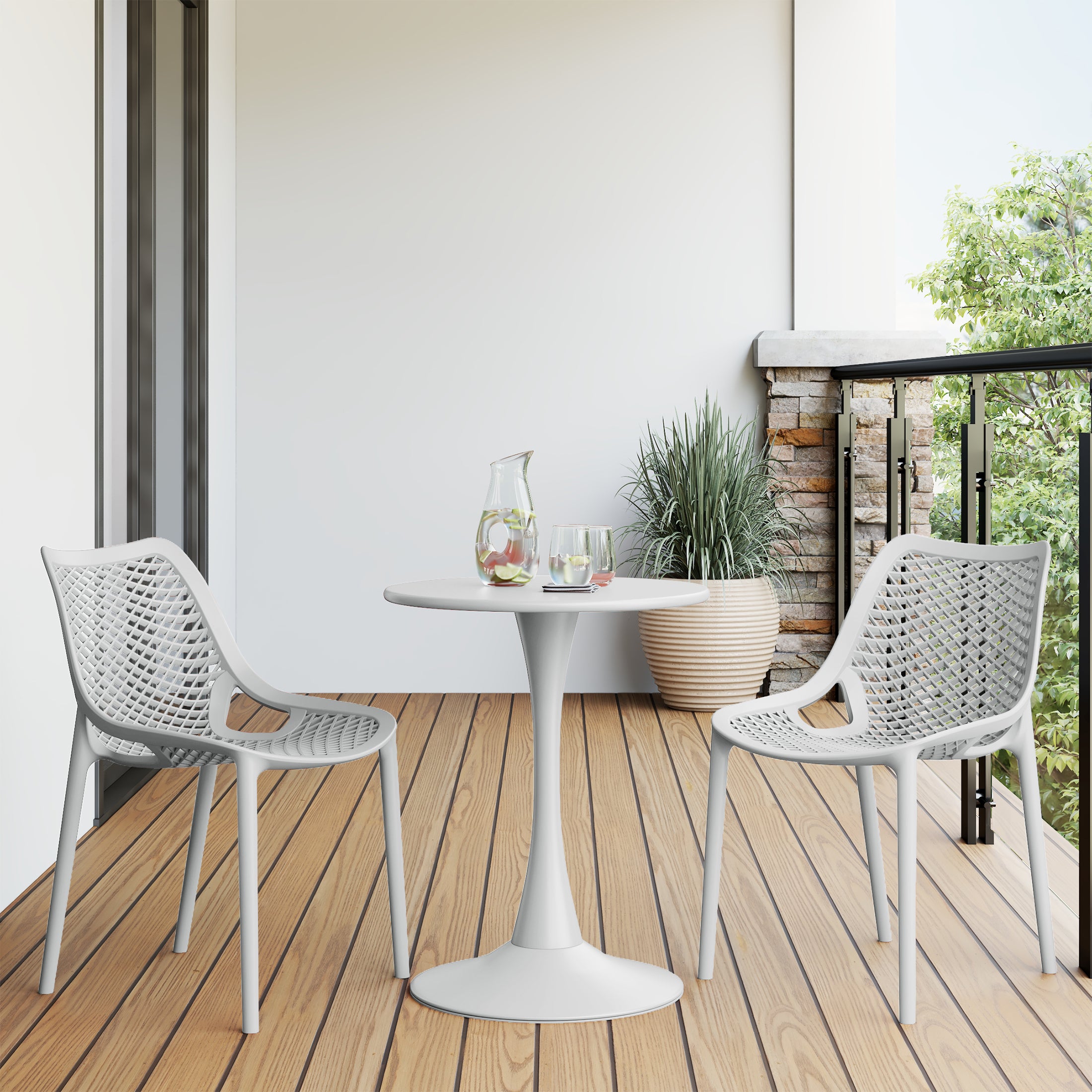 Sunshine Outdoor Stackable Modern Plastic Dining Chairs (Set of 2)