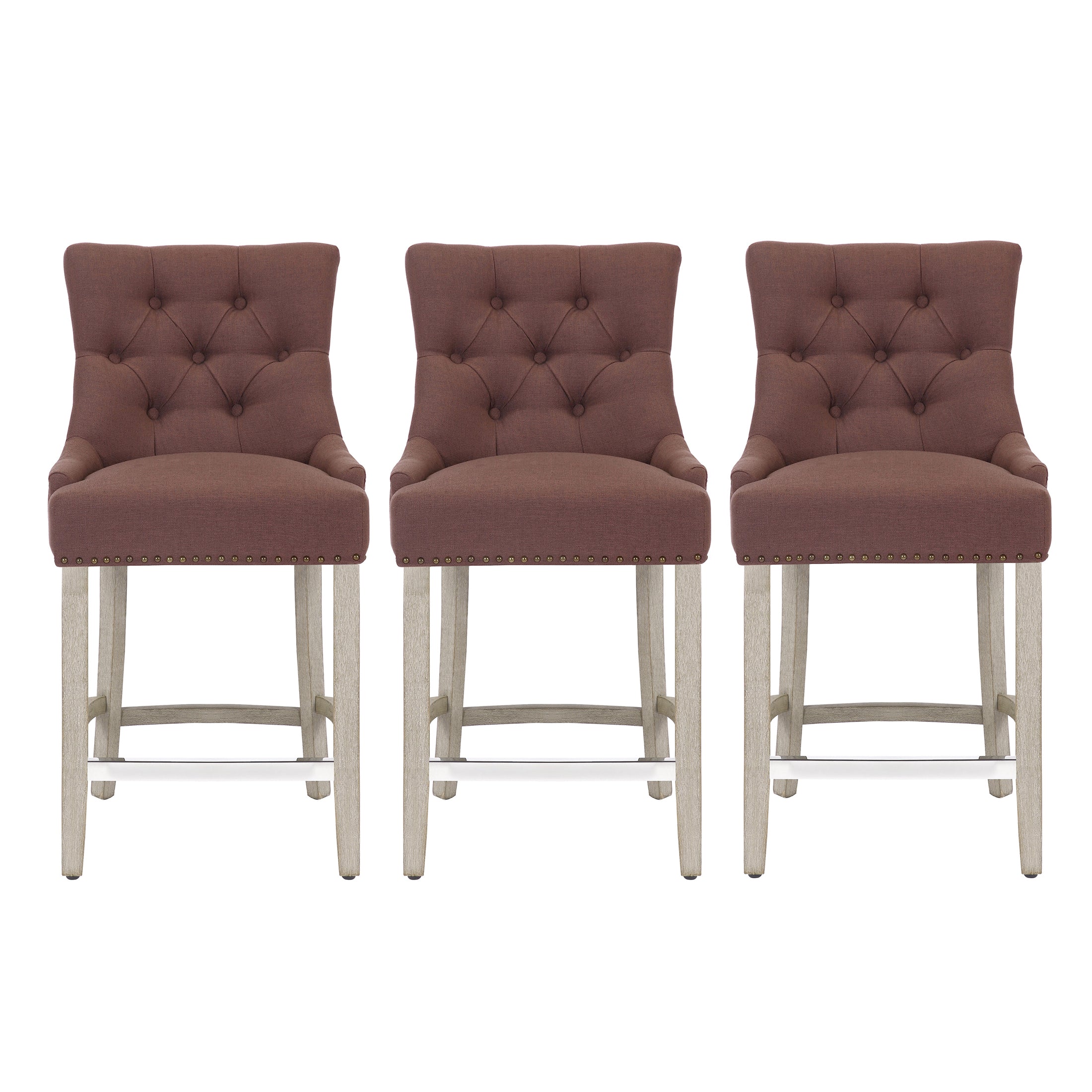 Bellmount 24" Upholstered Wood Bar Stool with Tufted Back (Set of 3)