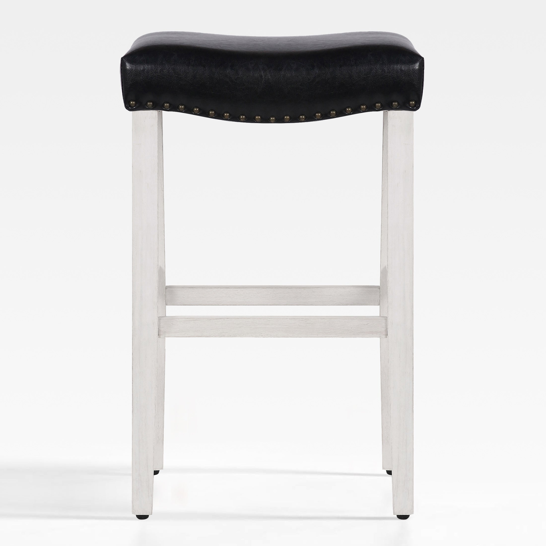 Bulmon 29" upholstered nail head bar counter stools with Antique White color legs