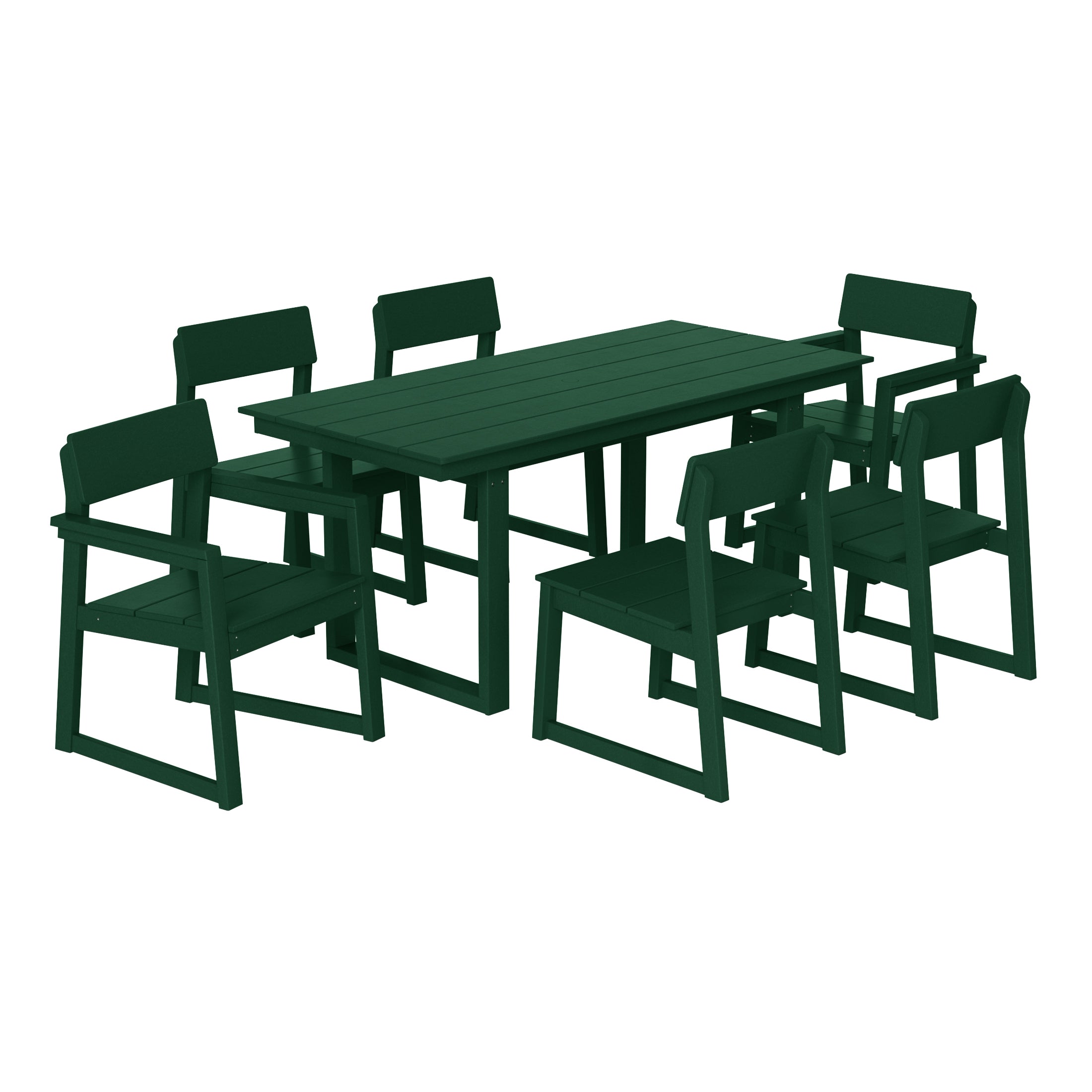 Cambria 7-Piece Modern HDPE Outdoor Patio Dining Table Set With Umbrella Hole