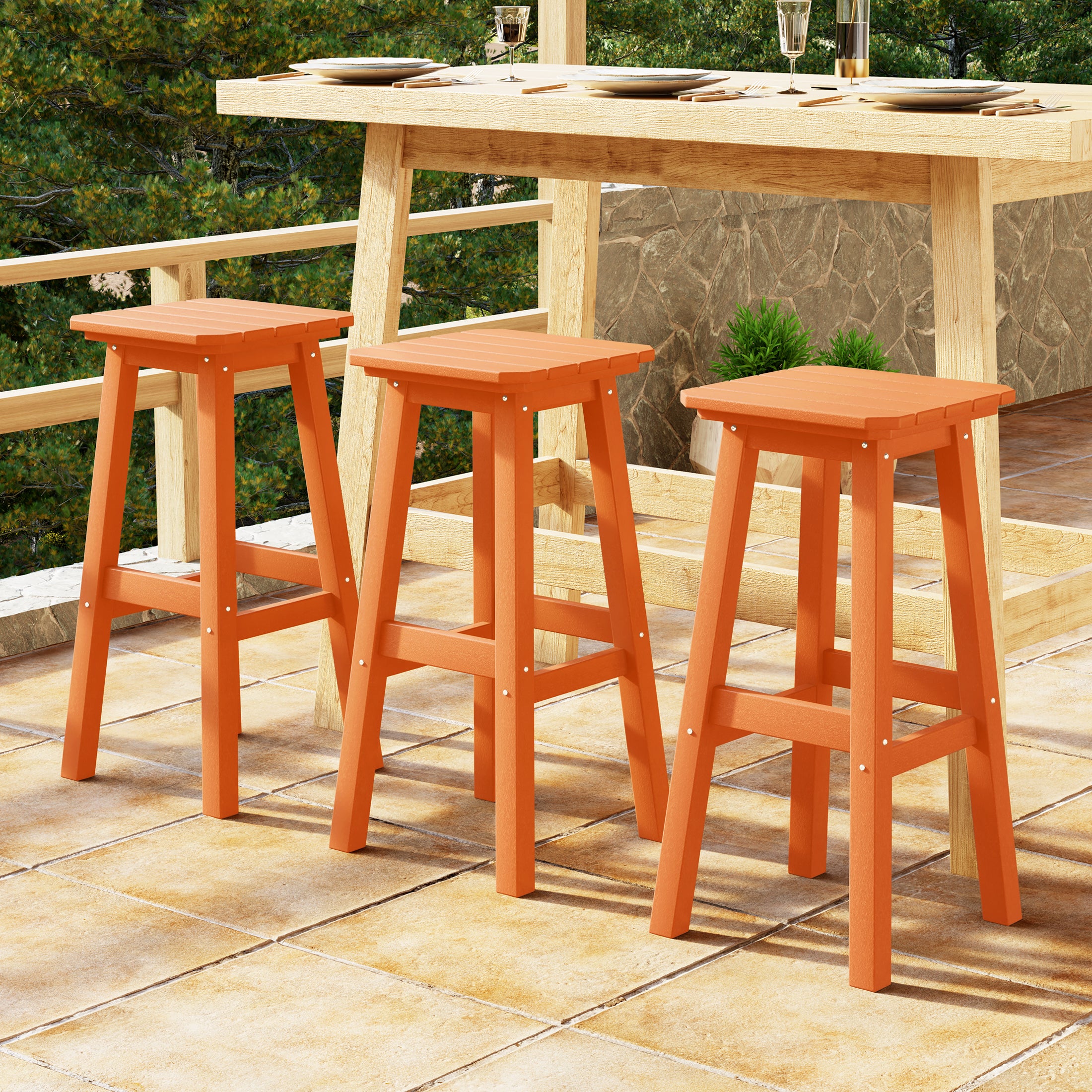 Paradise 29" HDPE Outdoor Patio Square Bar Stools (Set of 3)