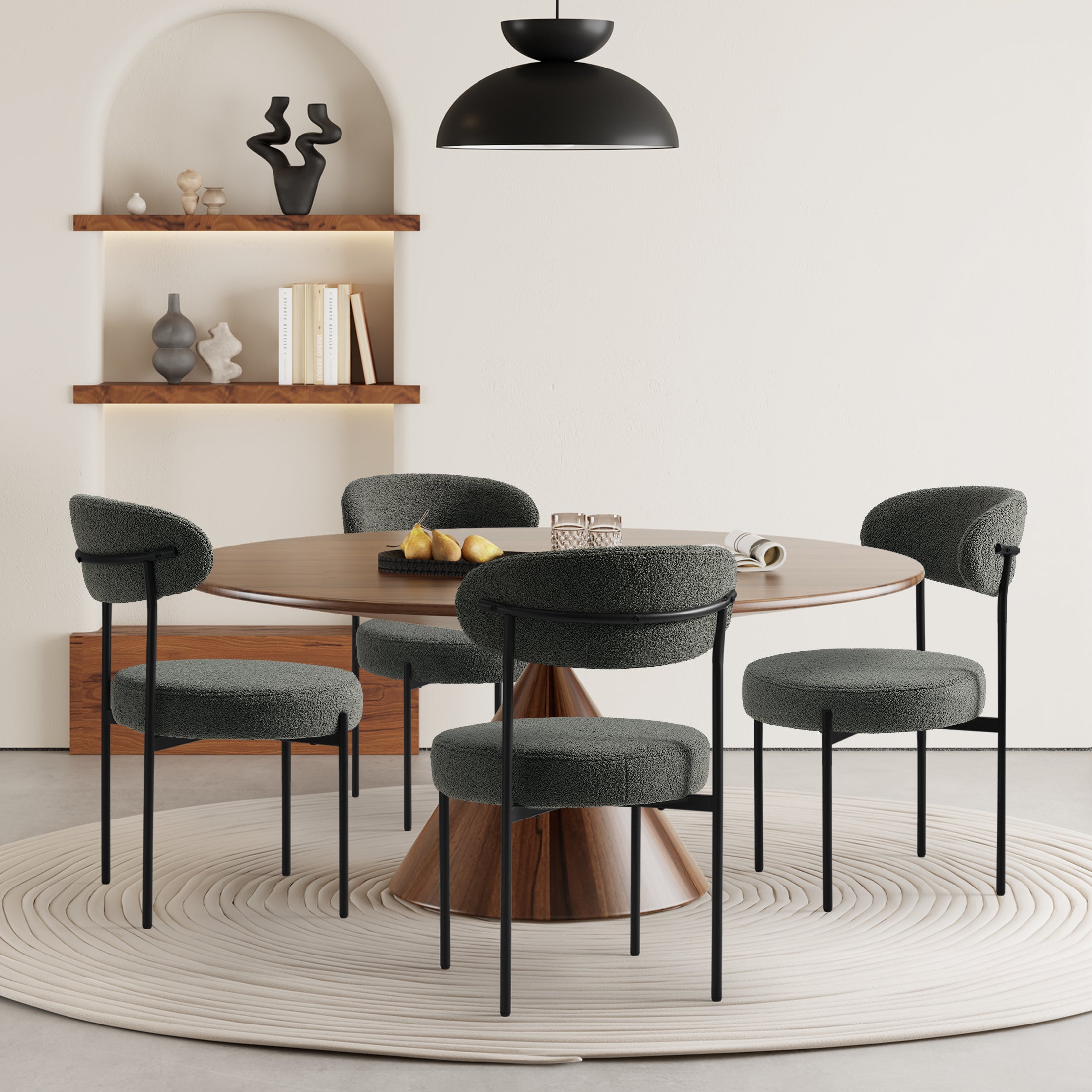 Celine Mid-Century Modern Upholstered Sherpa Round Dining Chairs (Set of 4)