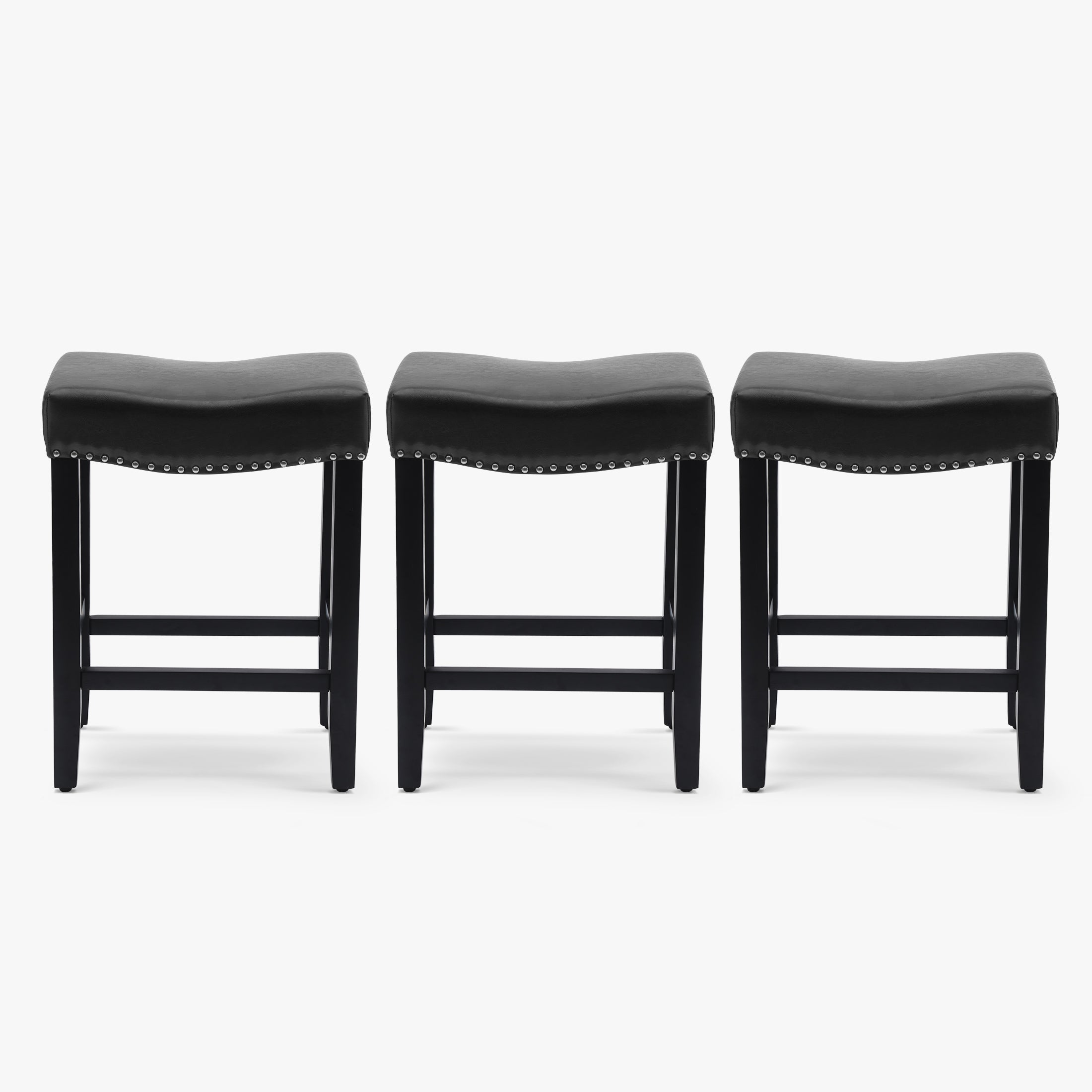 Bulmon 24" Upholstered Saddle Seat Black Counter Stool (Set of 3)