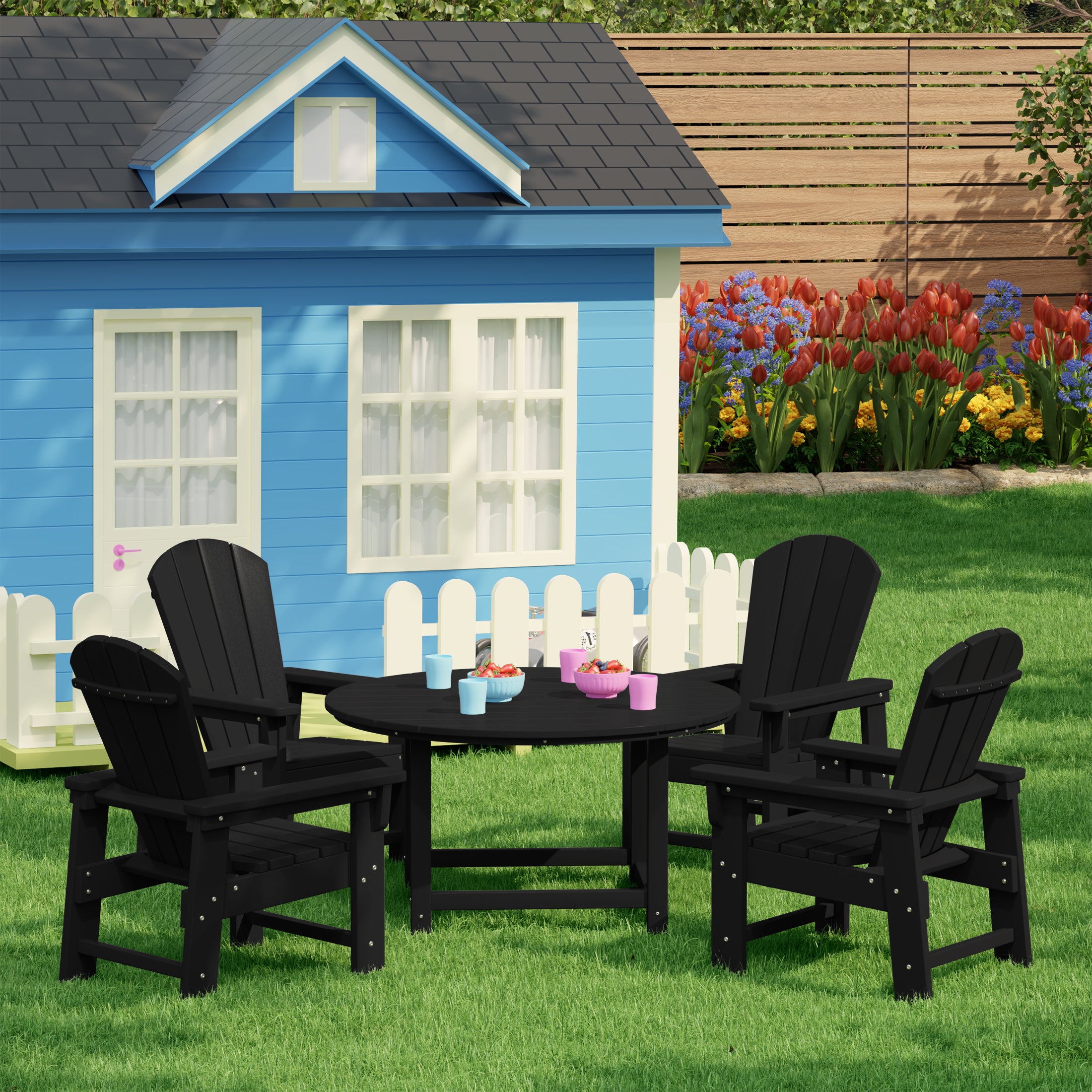 Paradise Kids 5-Piece HDPE Outdoor Patio Round Dining Table and Chairs Set