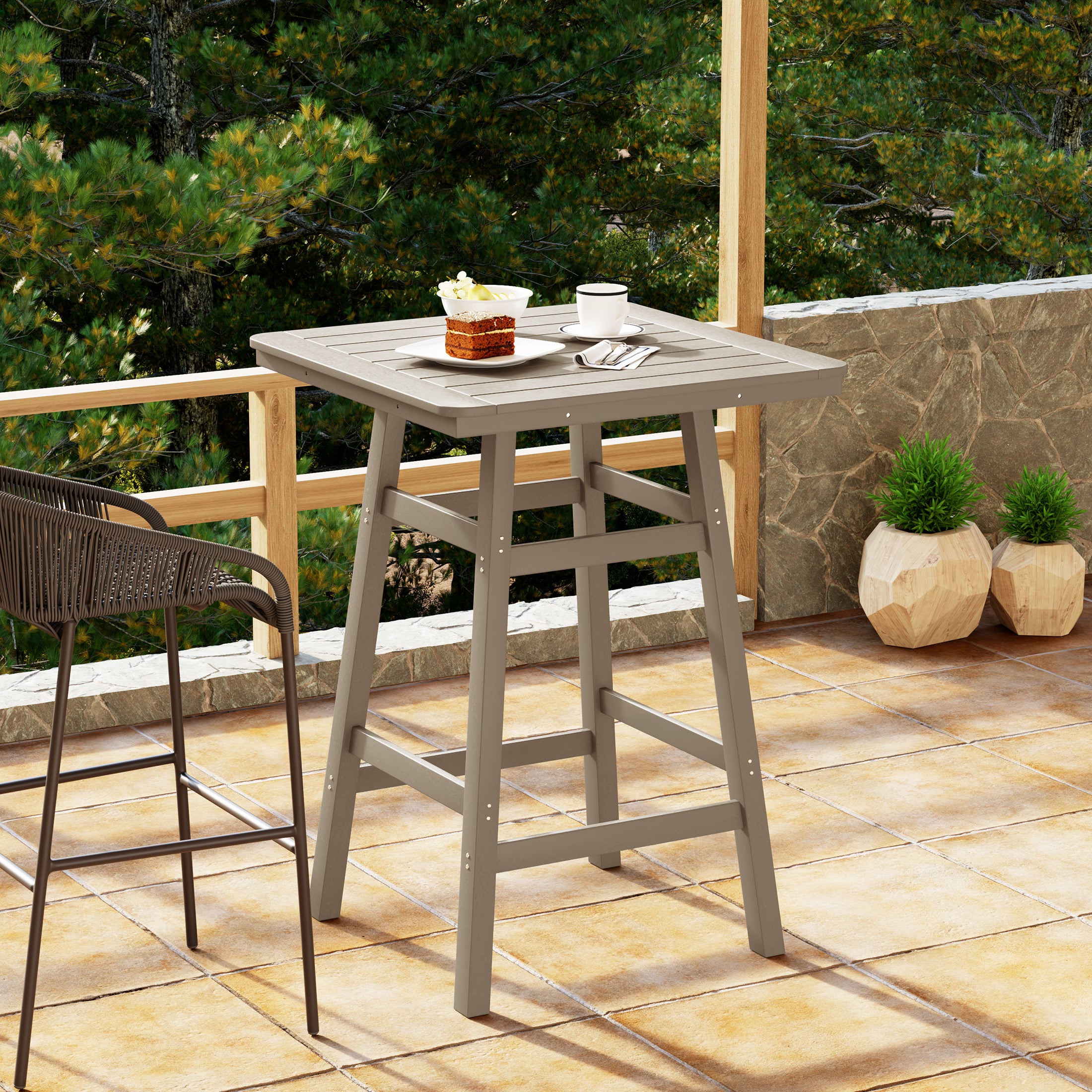 Paradise 30" Square Outdoor Patio Bistro Bar Table With Umbrella Hole