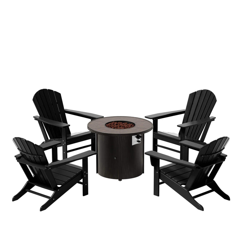 Portside Outdoor Adirondack Chair with Round Fire Pit Table Sets - Costaelm