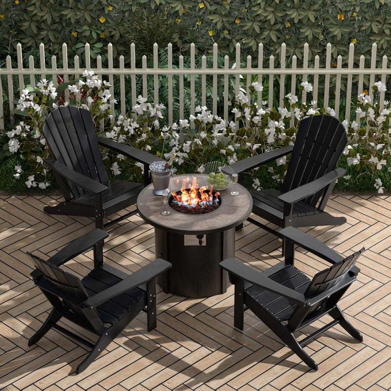 Portside Outdoor Adirondack Chair with Round Fire Pit Table Sets-Costaelm