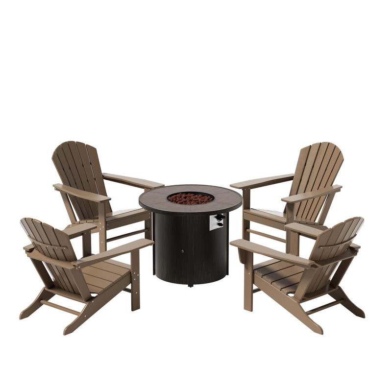 Portside Outdoor Adirondack Chair with Round Fire Pit Table Sets - Costaelm