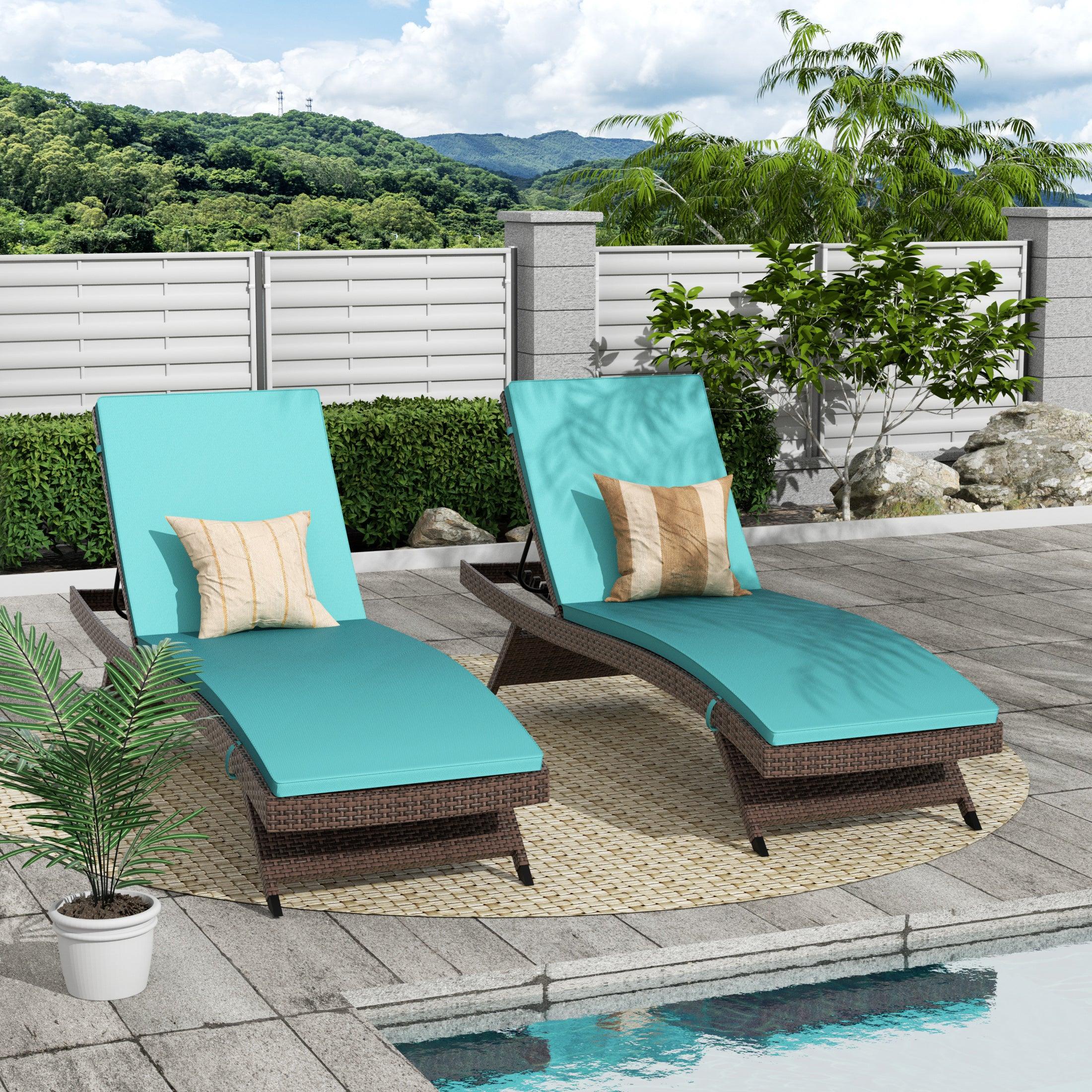 Bahama Brown Rattan Wicker Outdoor Chaise Lounges with Cushion Included (Set of 2) - Costaelm