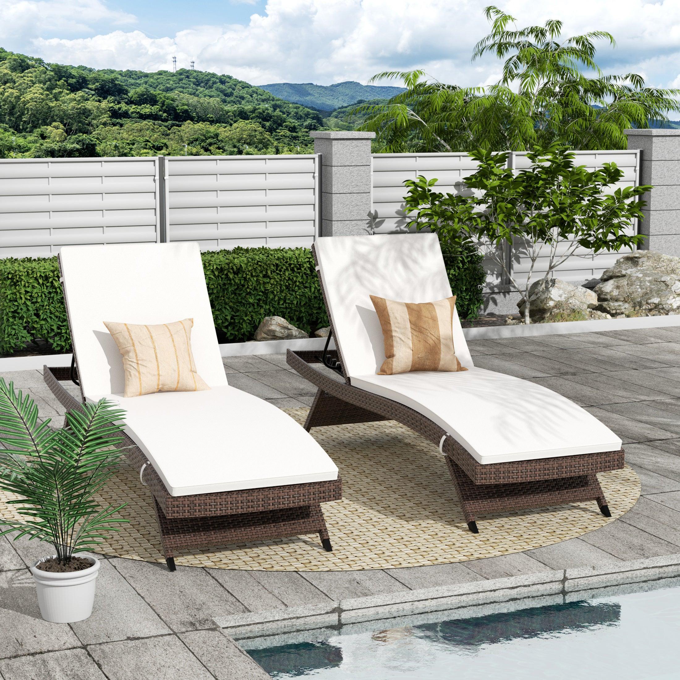 Bahama Brown Rattan Wicker Outdoor Chaise Lounges with Cushion Included (Set of 2) - Costaelm