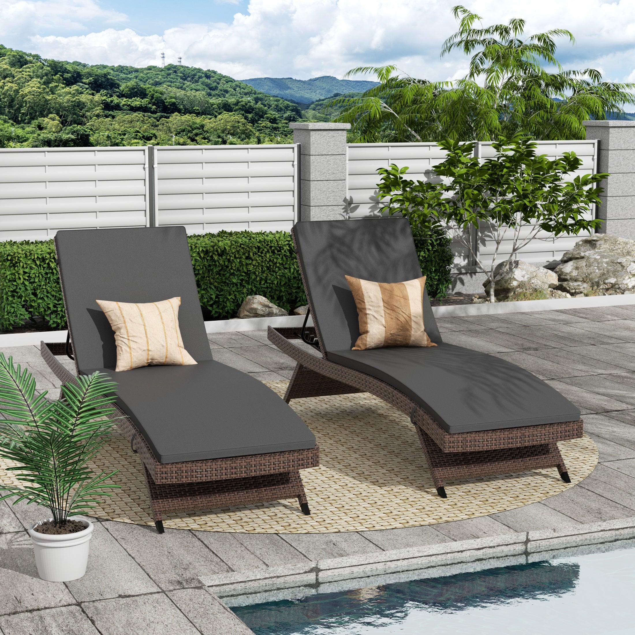 Bahama Brown Rattan Wicker Outdoor Chaise Lounges with Cushion Included (Set of 2) - Costaelm