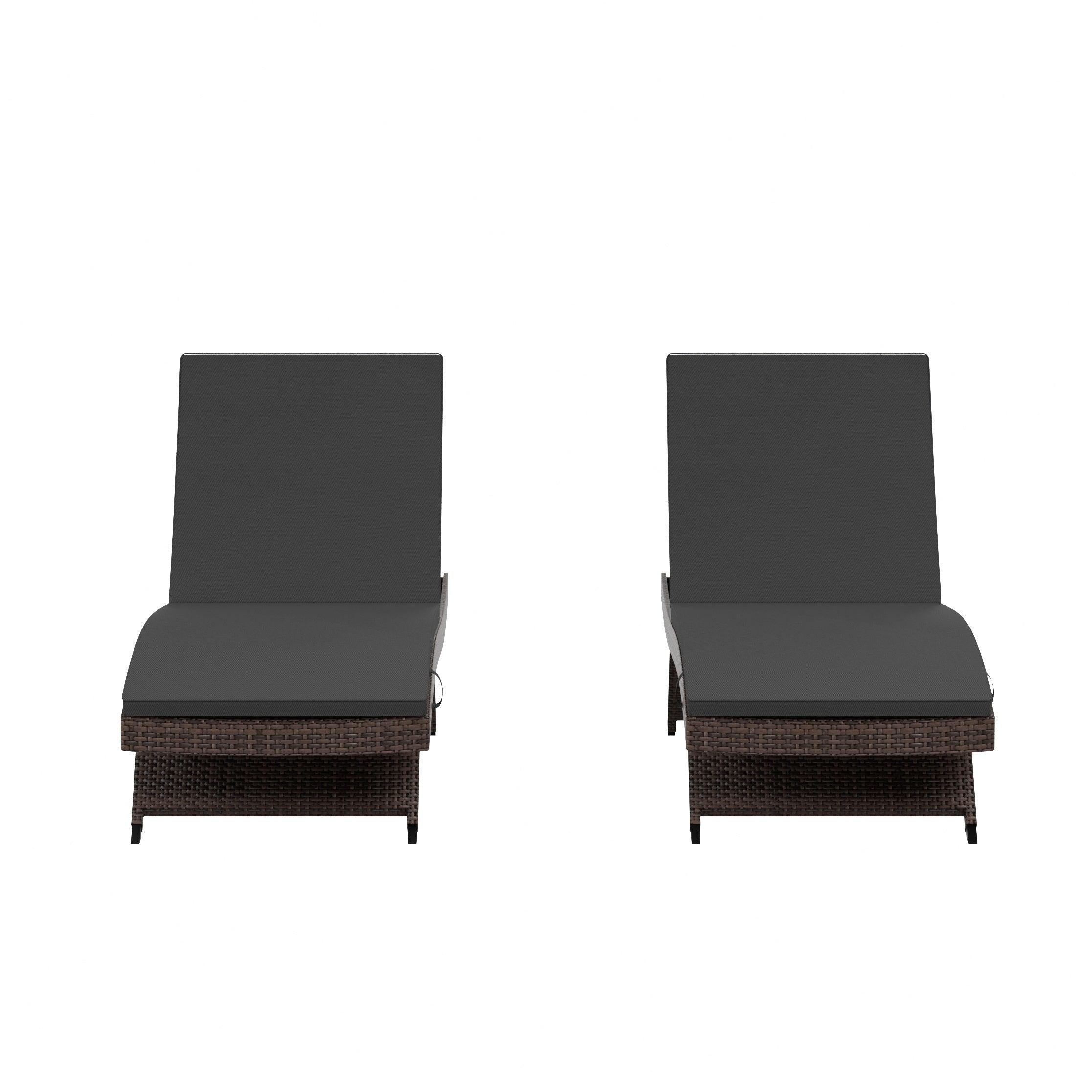 Bahama Brown Rattan Wicker Outdoor Chaise Lounges with Cushion Included (Set of 2) - Costaelm