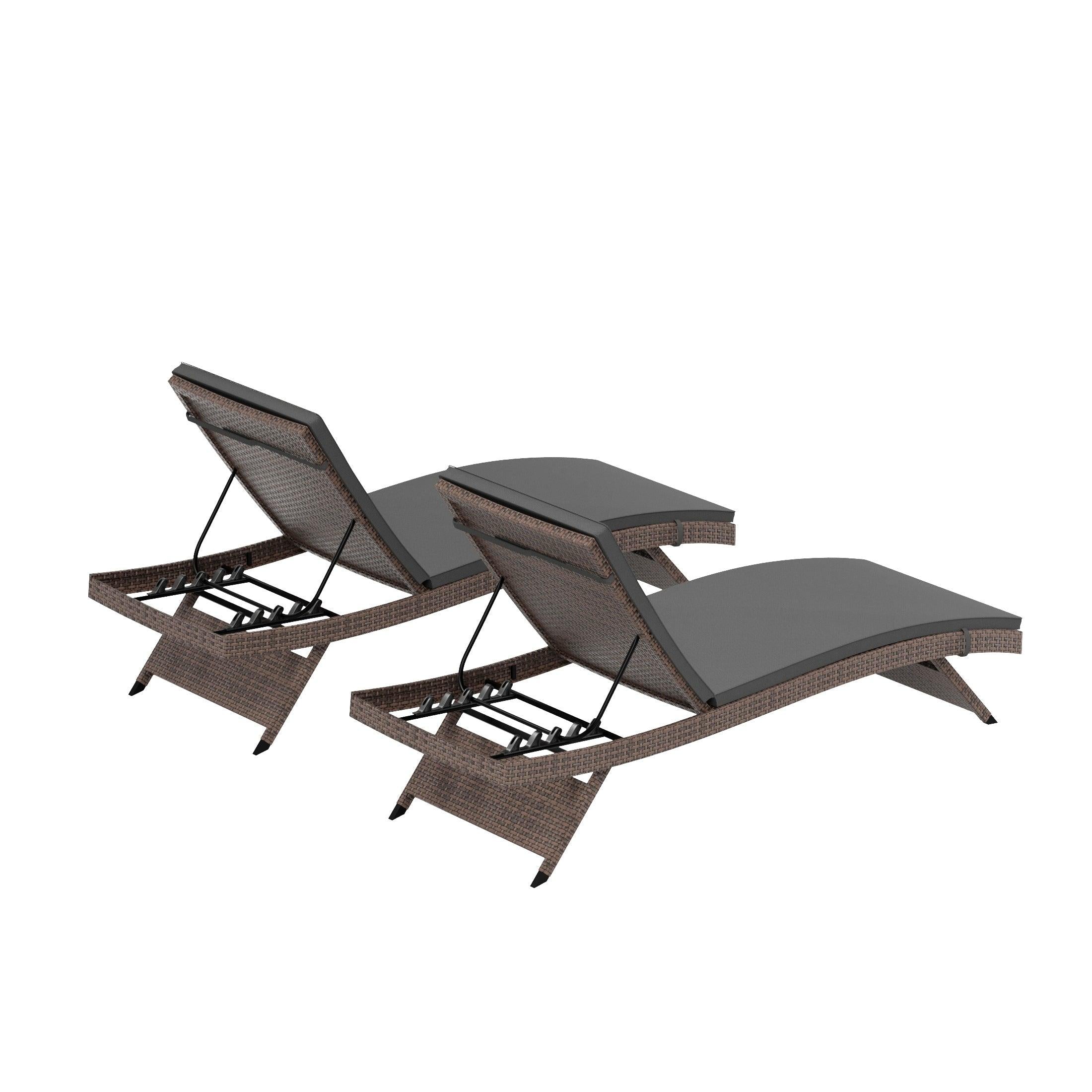 Bahama Brown Rattan Wicker Outdoor Chaise Lounges with Cushion Included (Set of 2) - Costaelm