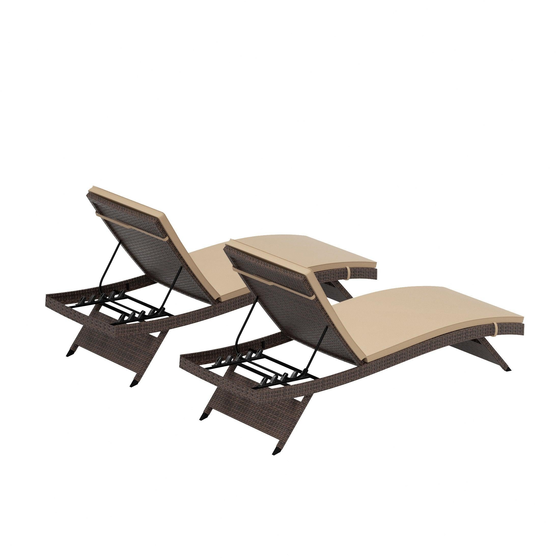 Bahama Brown Rattan Wicker Outdoor Chaise Lounges with Cushion Included (Set of 2) - Costaelm