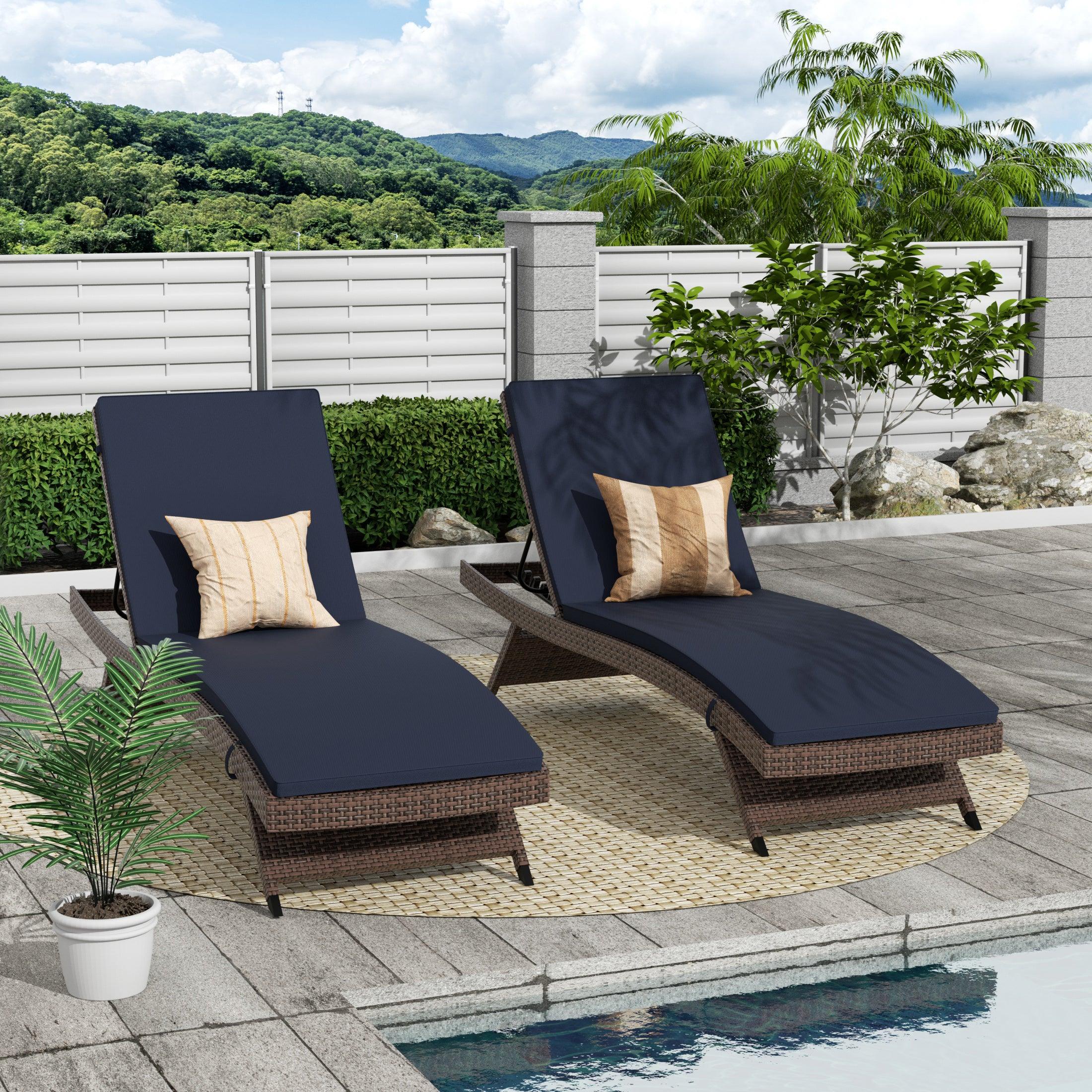 Bahama Brown Rattan Wicker Outdoor Chaise Lounges with Cushion Included (Set of 2) - Costaelm