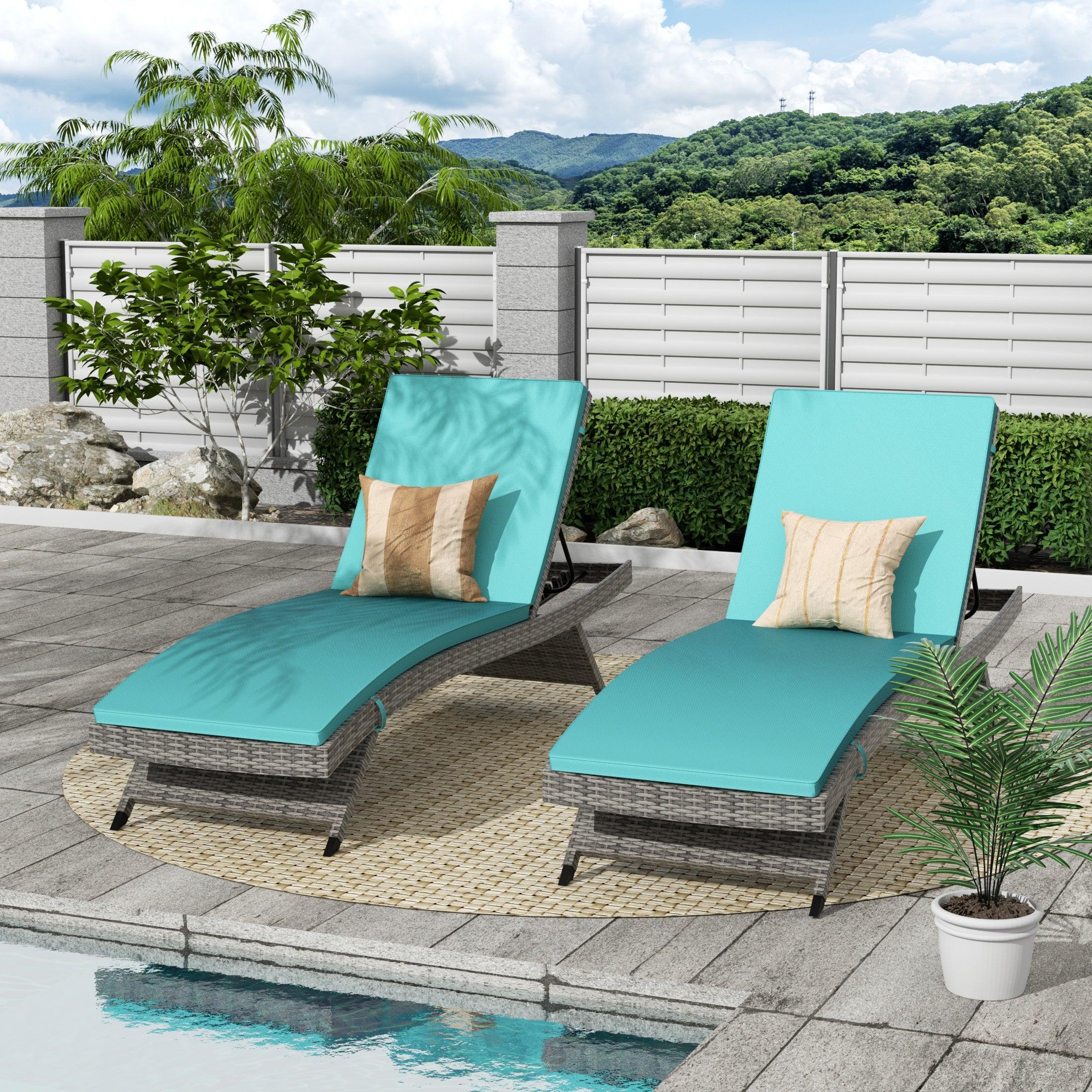Bahama Gray Rattan Wicker Outdoor Chaise Lounges with Cushion Included (Set of 2) - Costaelm