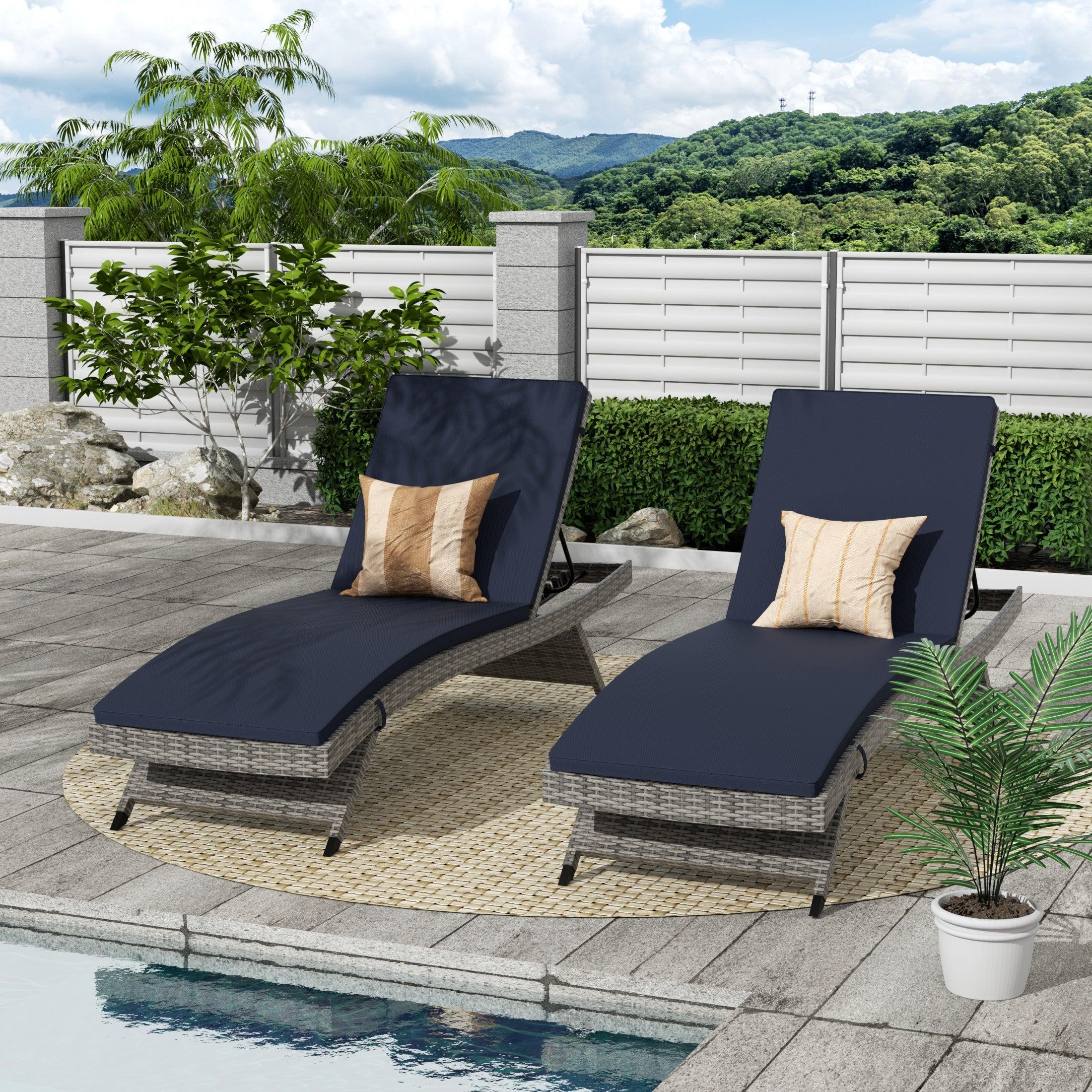 Bahama Gray Rattan Wicker Outdoor Chaise Lounges with Cushion Included (Set of 2) - Costaelm