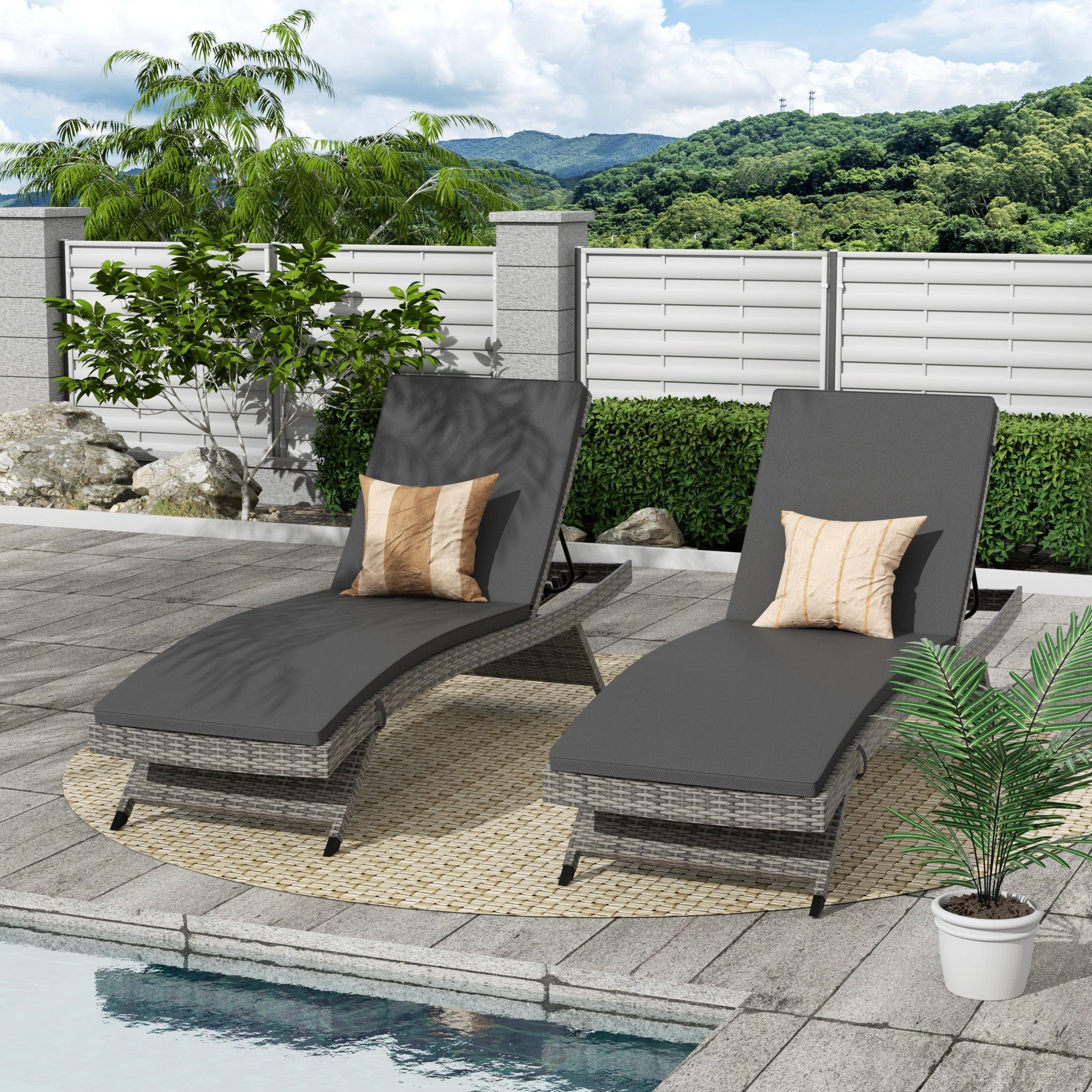 Bahama Gray Rattan Wicker Outdoor Chaise Lounges with Cushion Included (Set of 2) - Costaelm