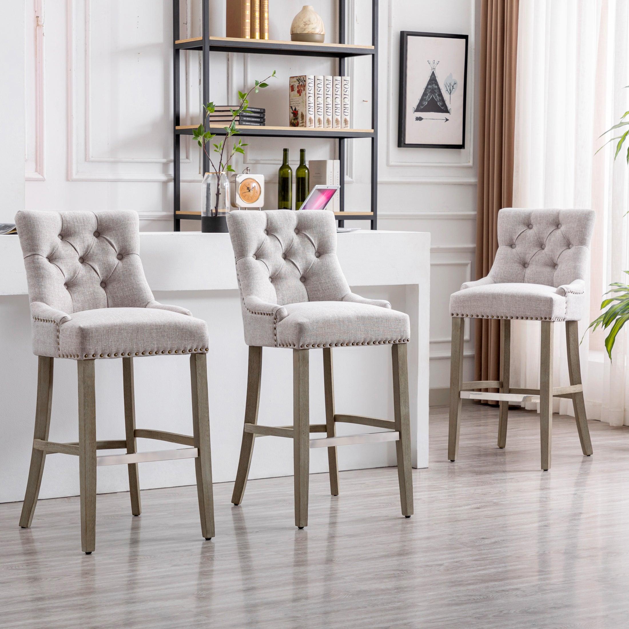 Bellmount 29 in. Upholstered Tufted Wingback Bar Stool Set of 3