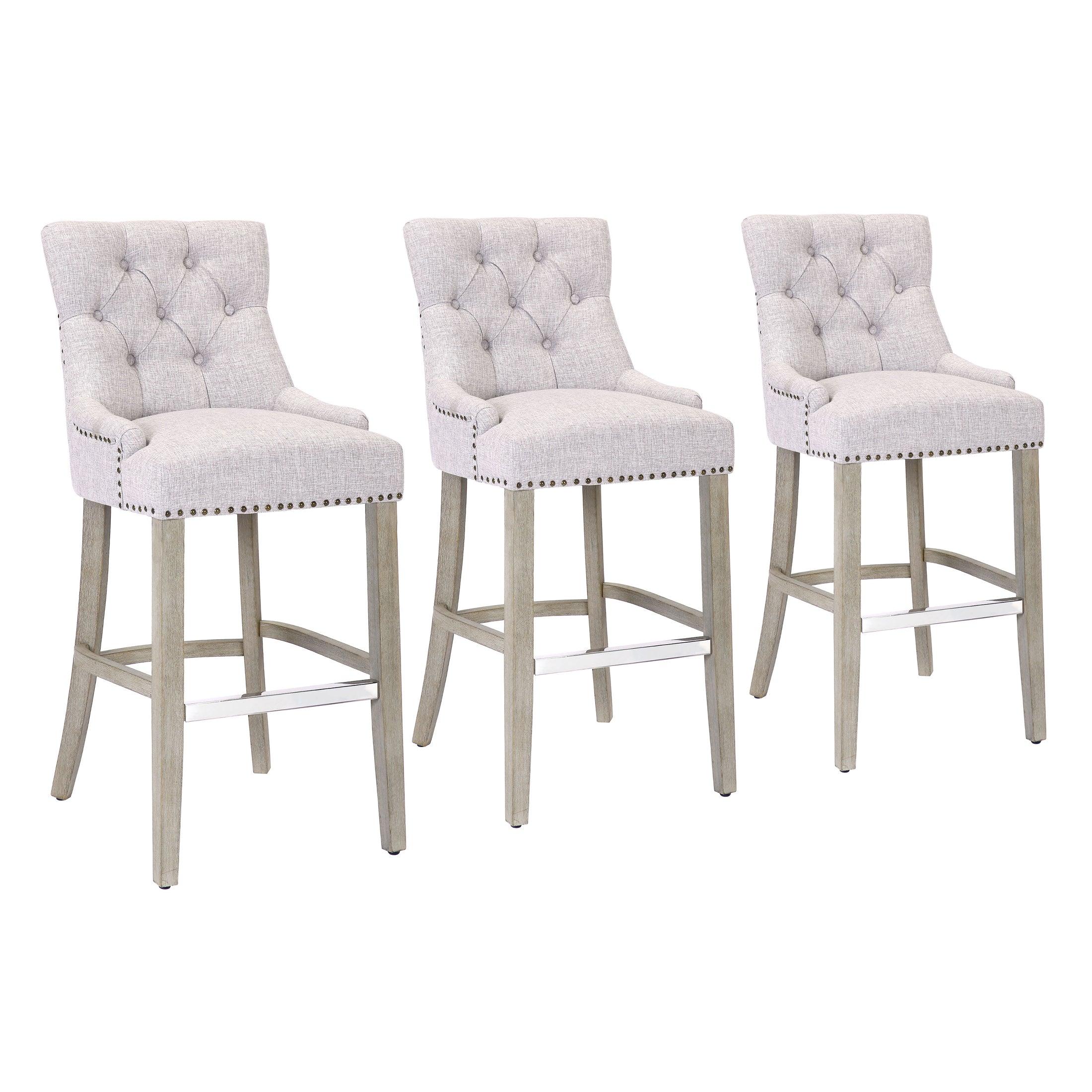 Bellmount 29" Upholstered Tufted Wingback Bar Stool (Set of 3) - Costaelm