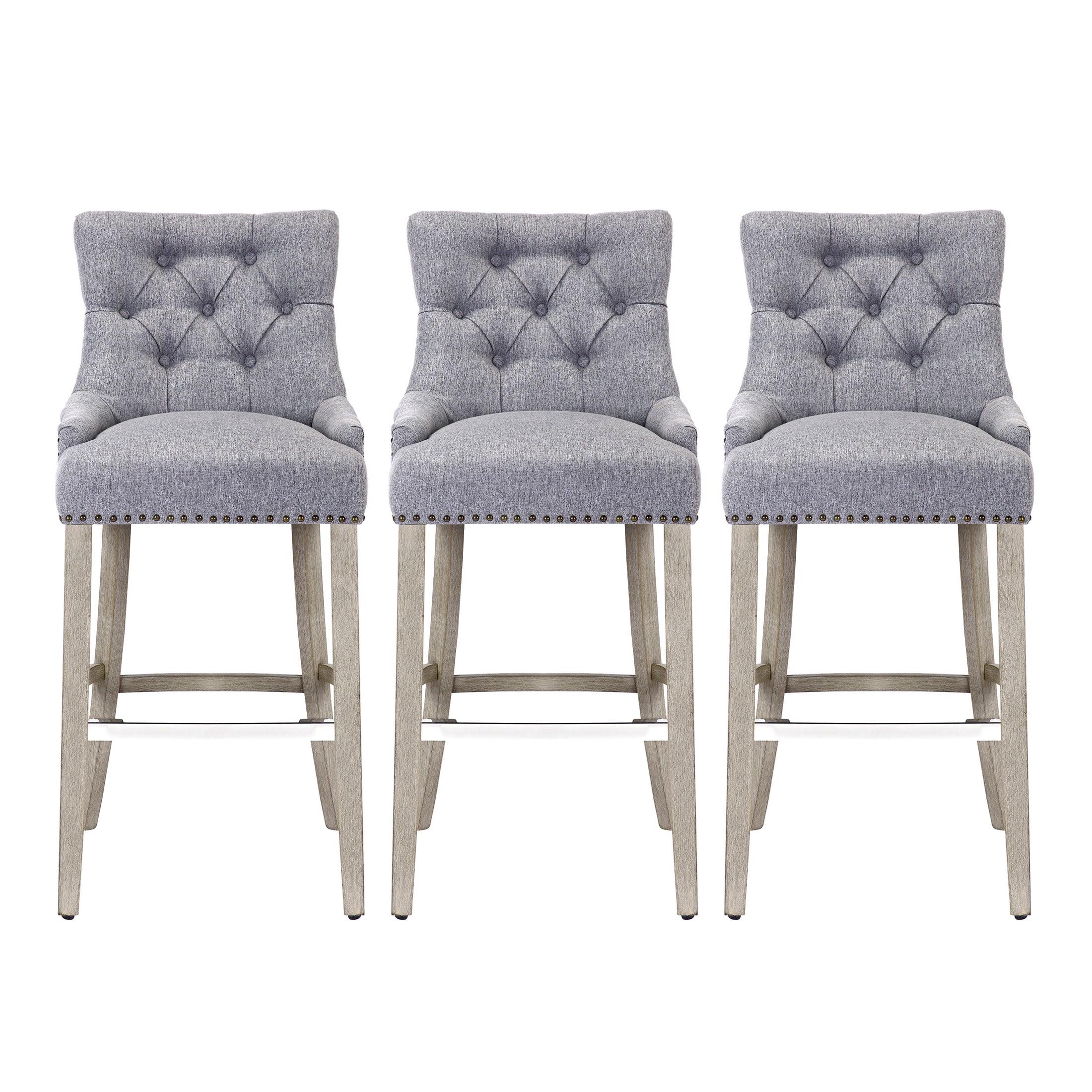 Bellmount 29" Upholstered Tufted Wingback Bar Stool (Set of 3) - Costaelm