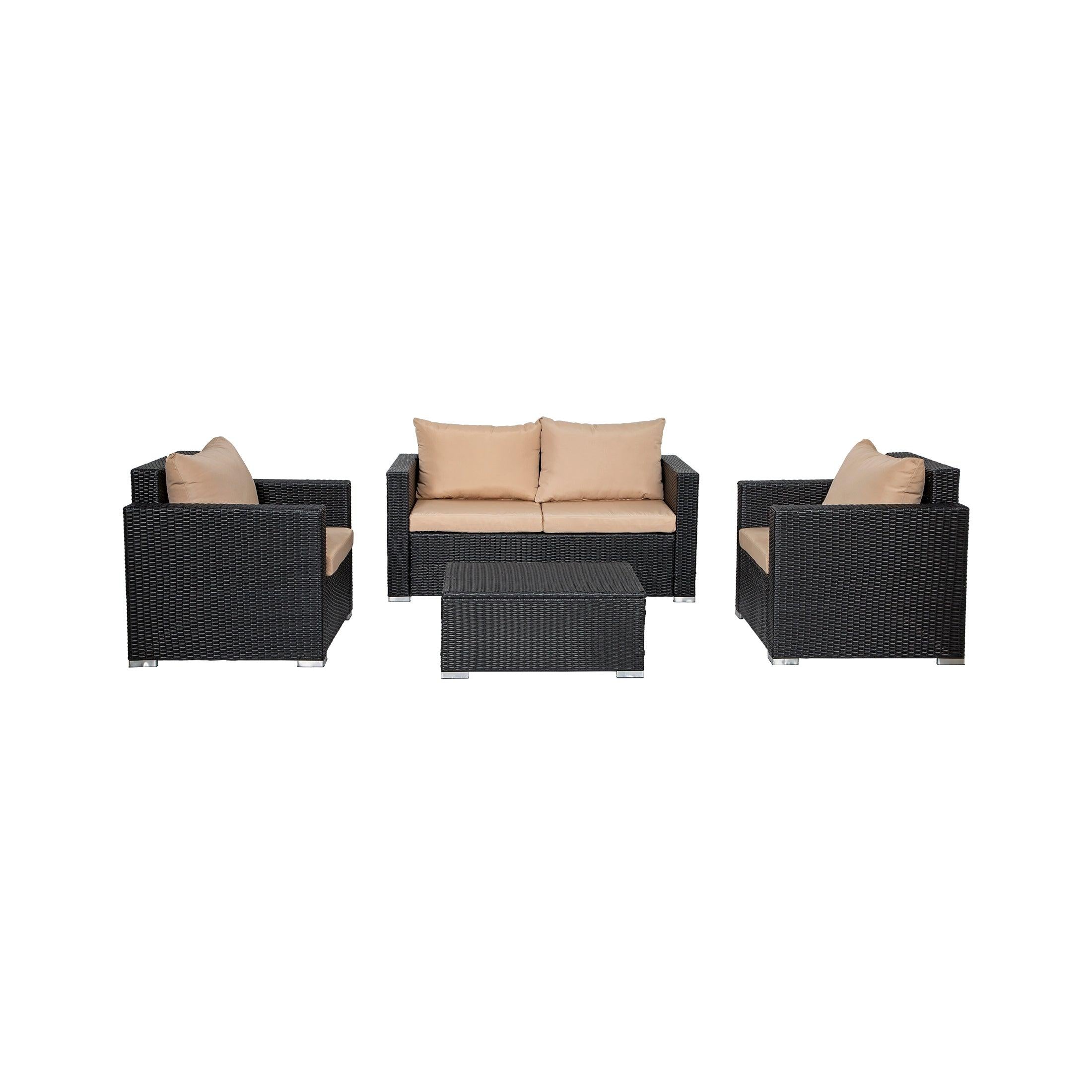 Boston 4-Piece Outdoor Modern Rattan Wicker Conversation Sofa Set - Costaelm