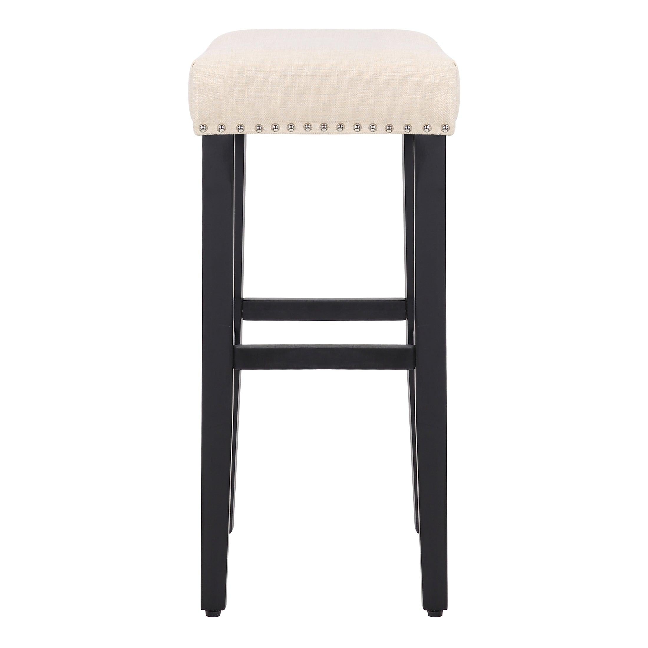 Mission 29" Upholstered Saddle Seat Barstool, Beige