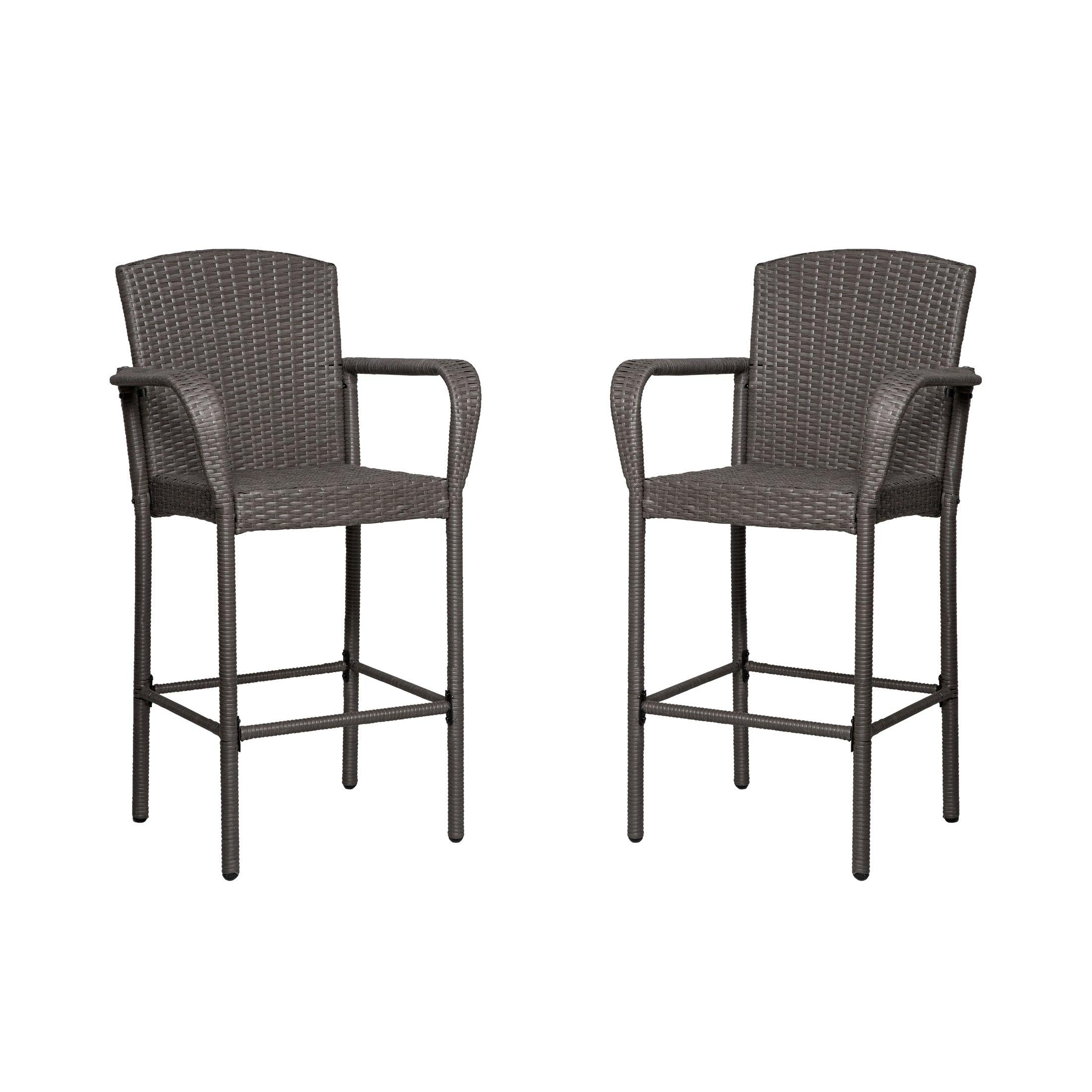 Estela Outdoor Rattan Wicker Patio Bar Stools (Set of 2) - Costaelm