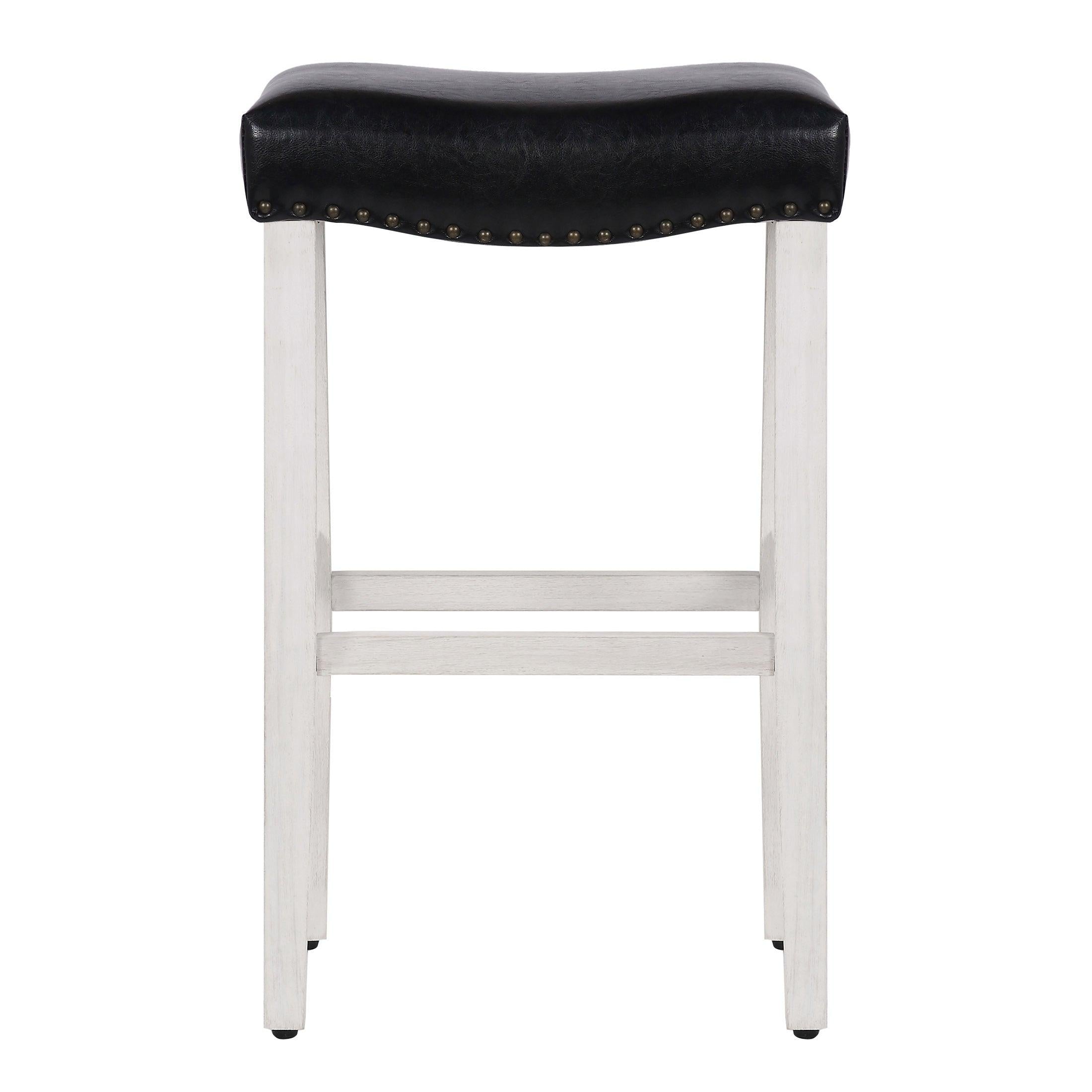 Willow 29" Upholstered Saddle Seat Bar Stool, Antique White/Leather