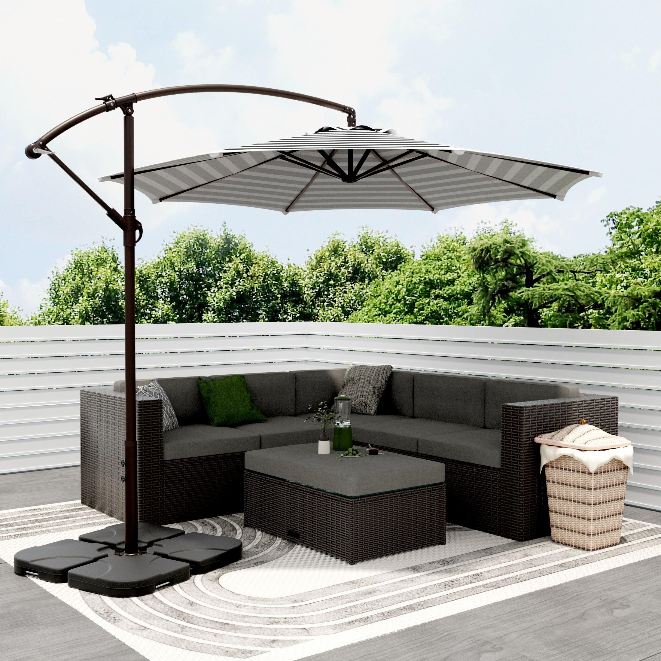 ELM 10 Ft Cantilever Offset Umbrella w 4 Piece Base Weights Included Coffee