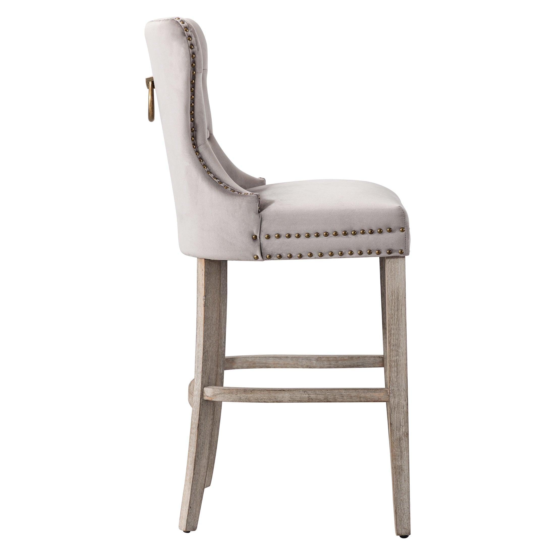 Hank 29" Tufted Velvet Counter Stool, Antique Gray/Velvet Gray