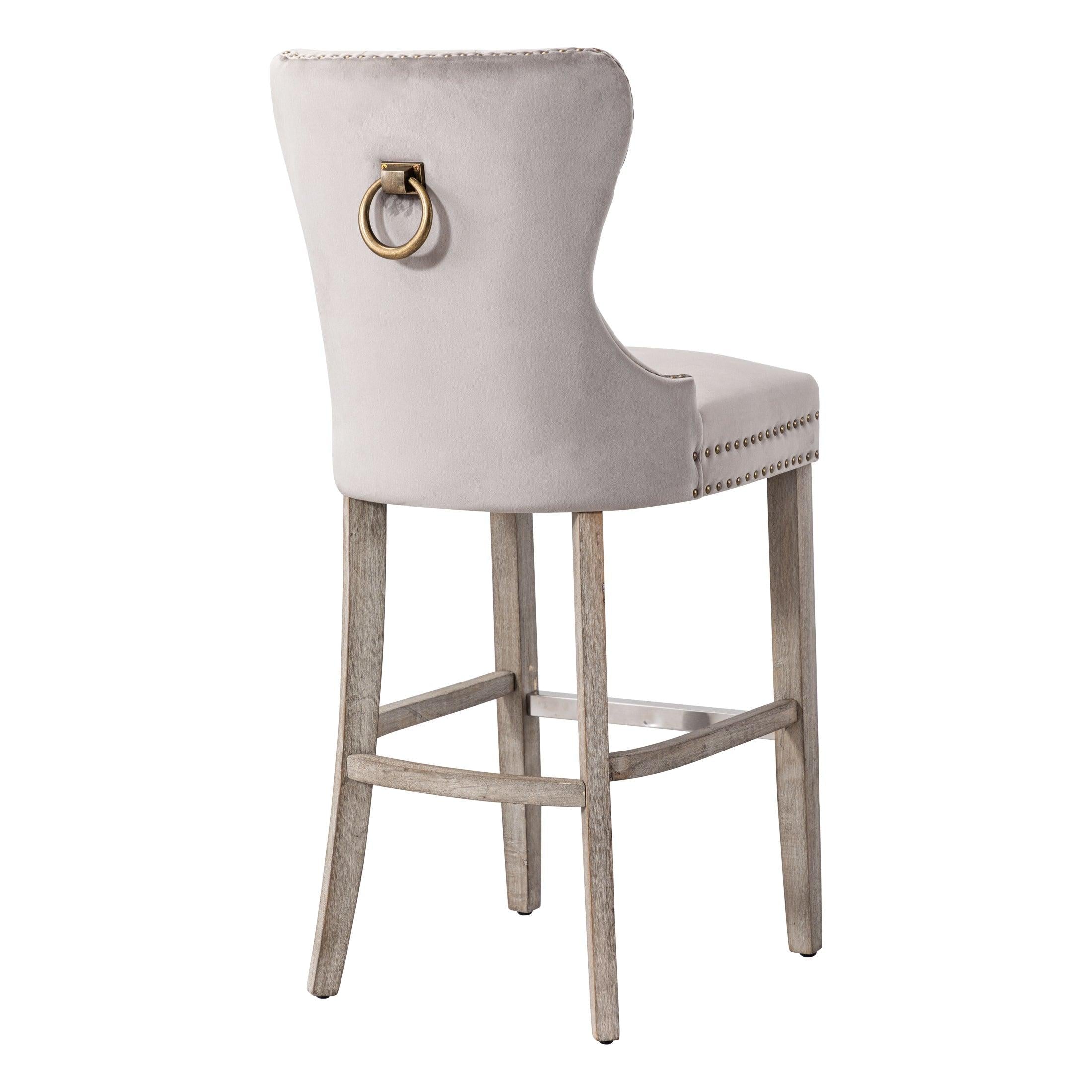 Hank 29" Tufted Velvet Counter Stool, Antique Gray/Velvet Gray