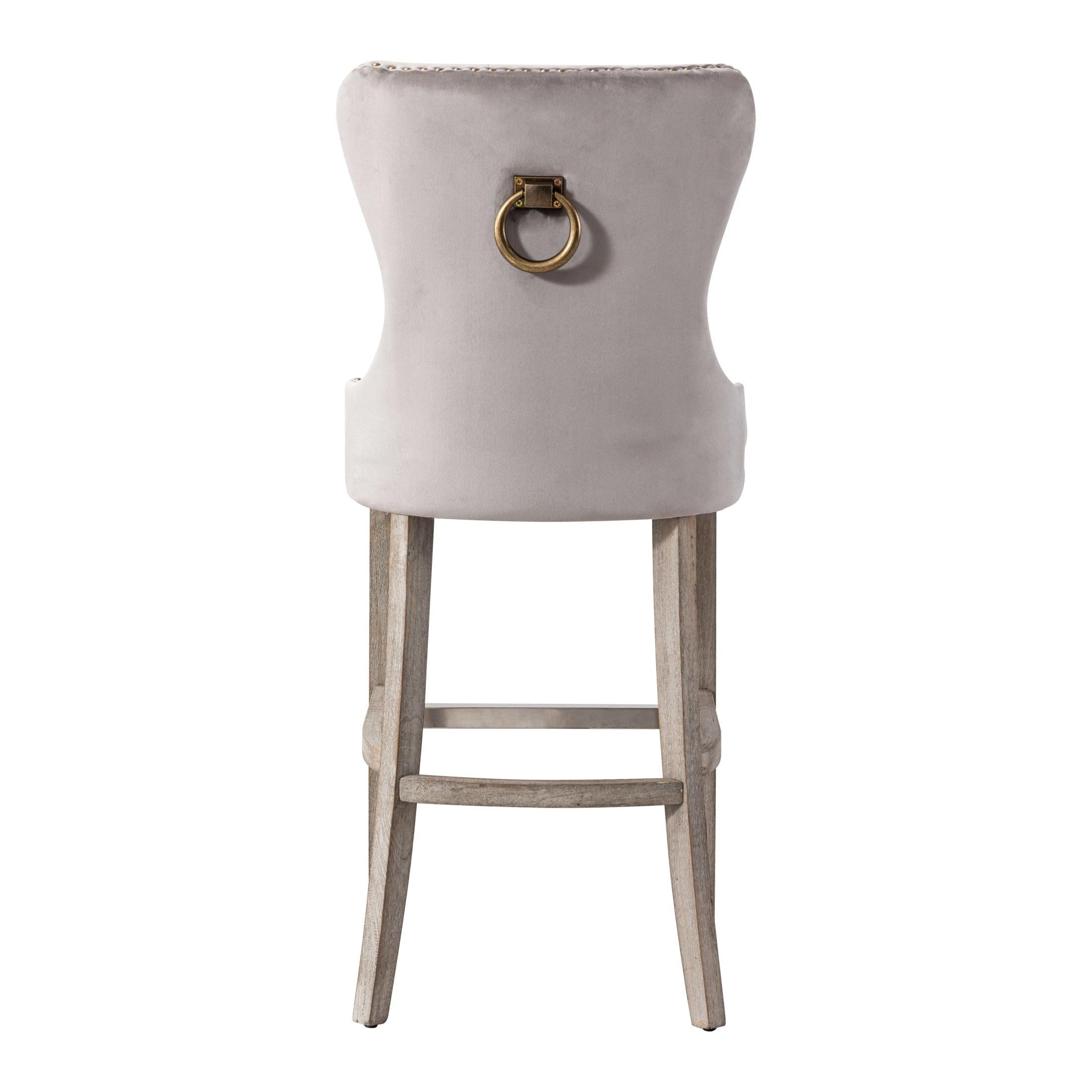 Hank 29" Tufted Velvet Counter Stool, Antique Gray/Velvet Gray