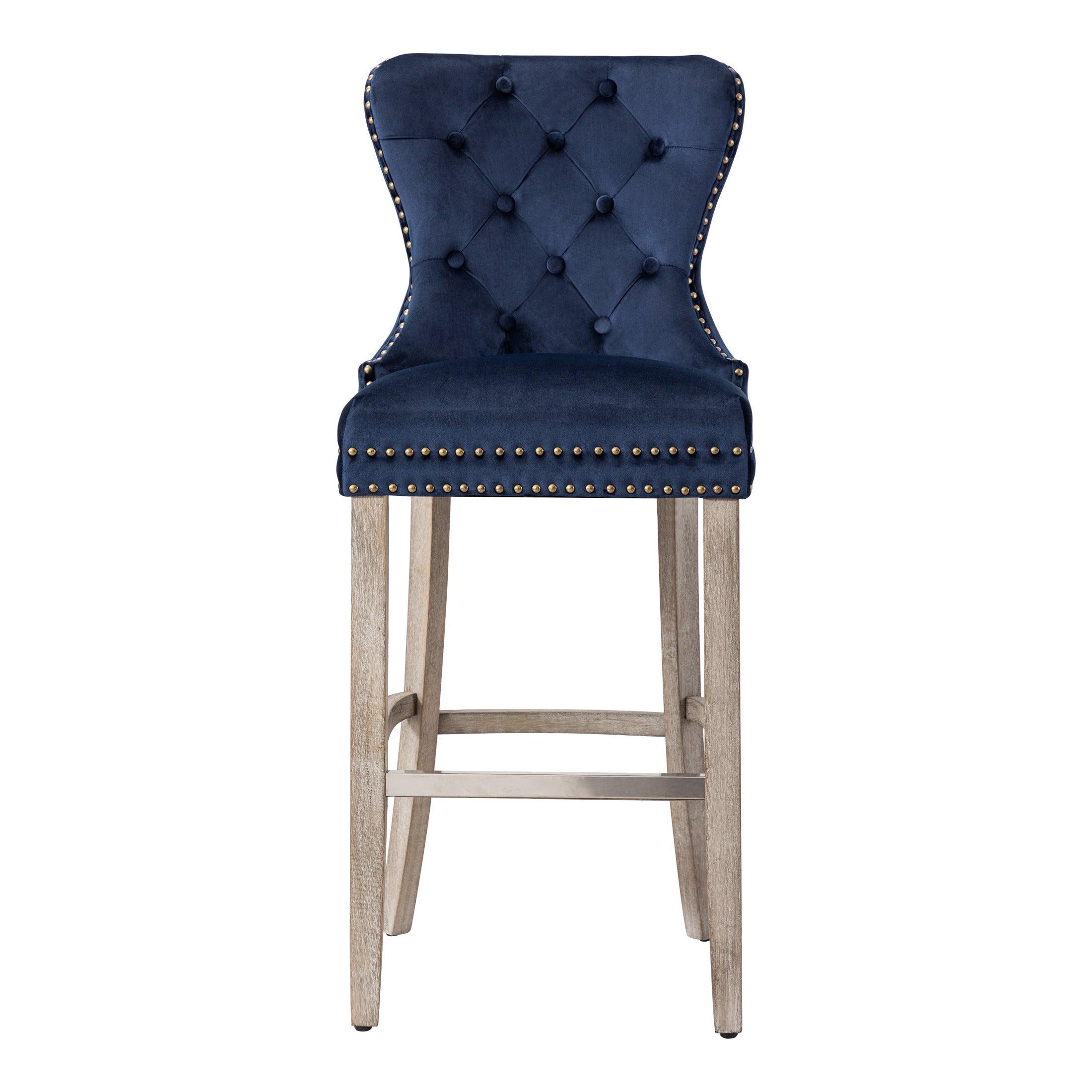 Hank 29" Tufted Velvet Counter Stool, Antique Gray/Velvet Navy Blue