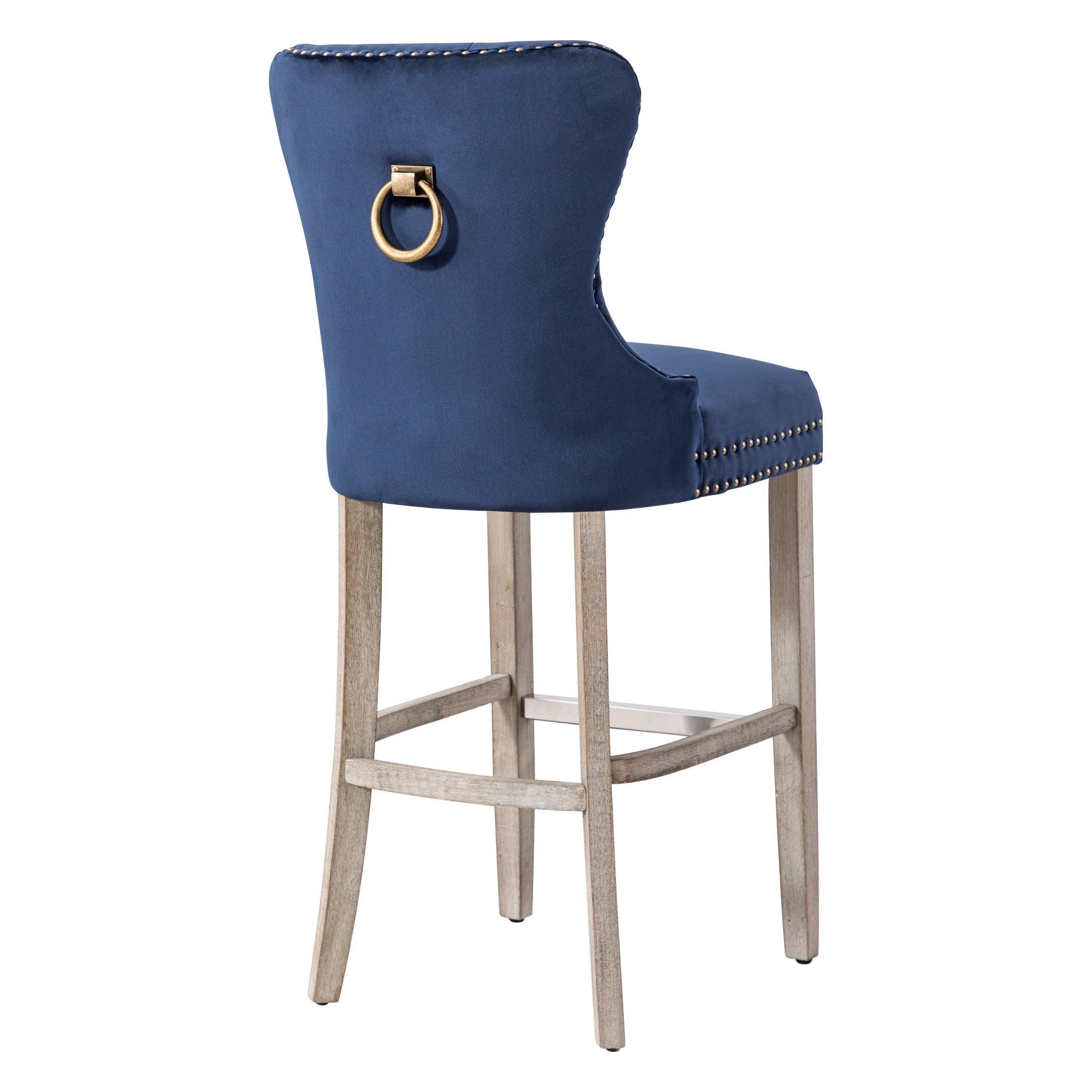 Hank 29" Tufted Velvet Counter Stool, Antique Gray/Velvet Navy Blue