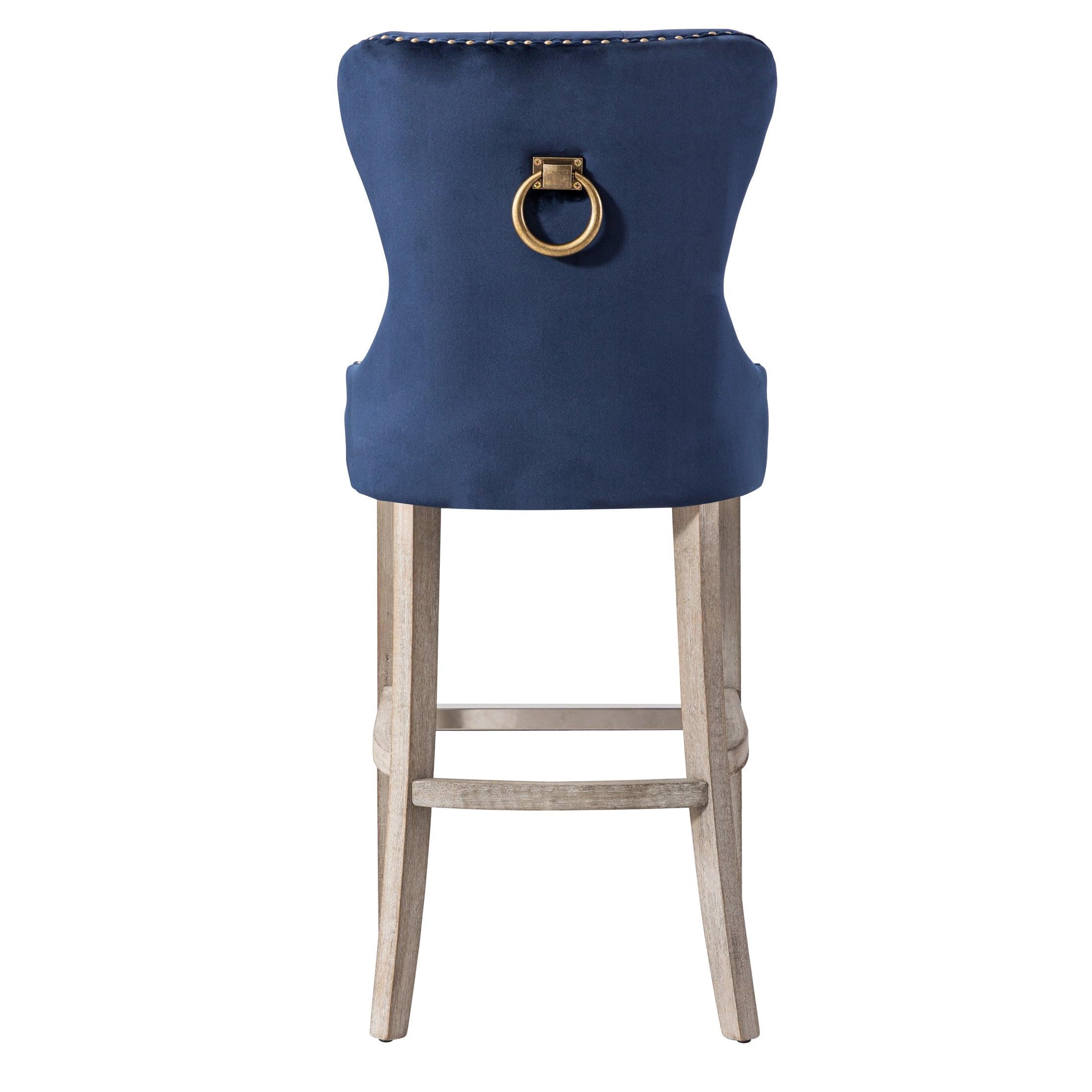 Hank 29" Tufted Velvet Counter Stool, Antique Gray/Velvet Navy Blue
