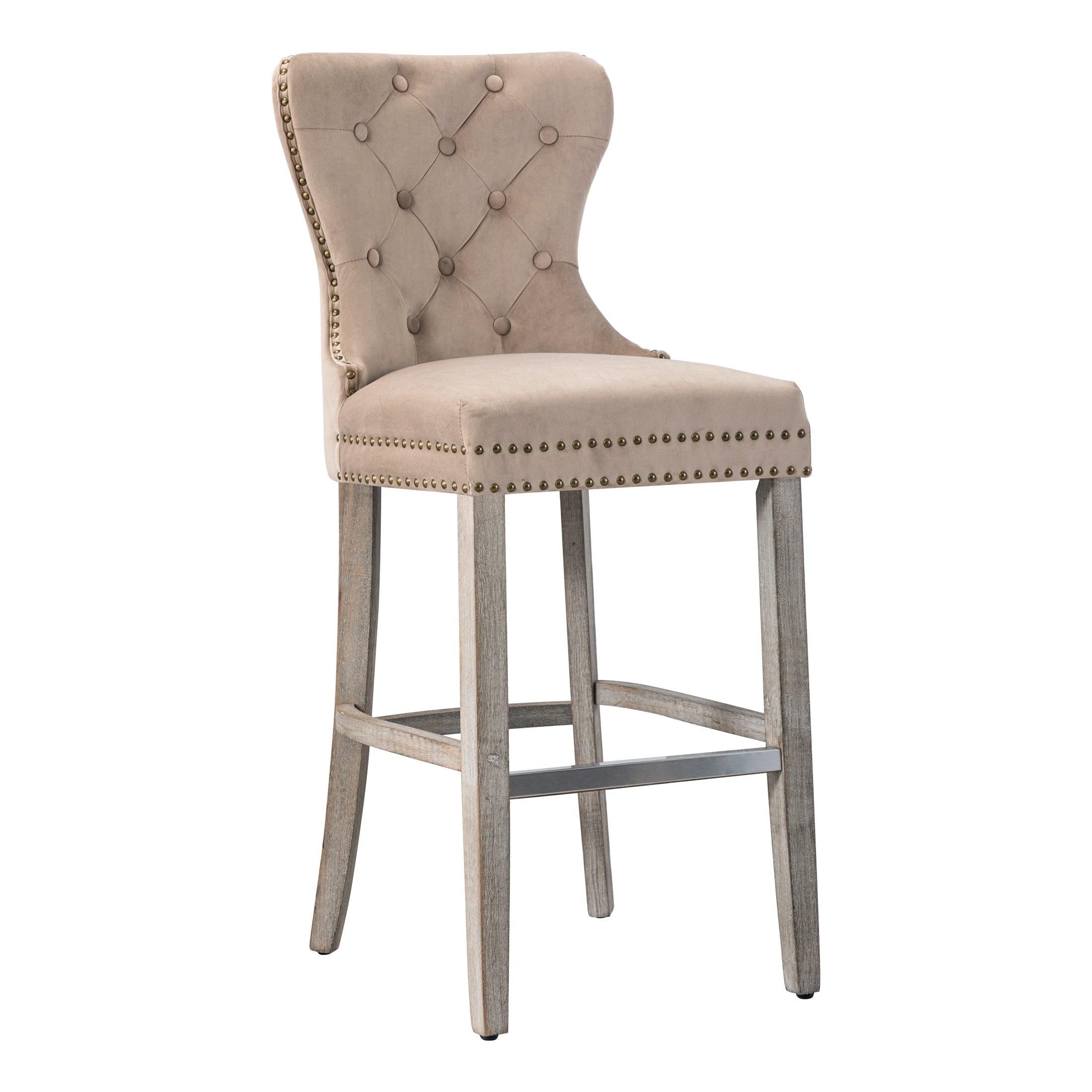 Hank 29" Tufted Velvet Counter Stool, Antique Gray/Velvet Taupe